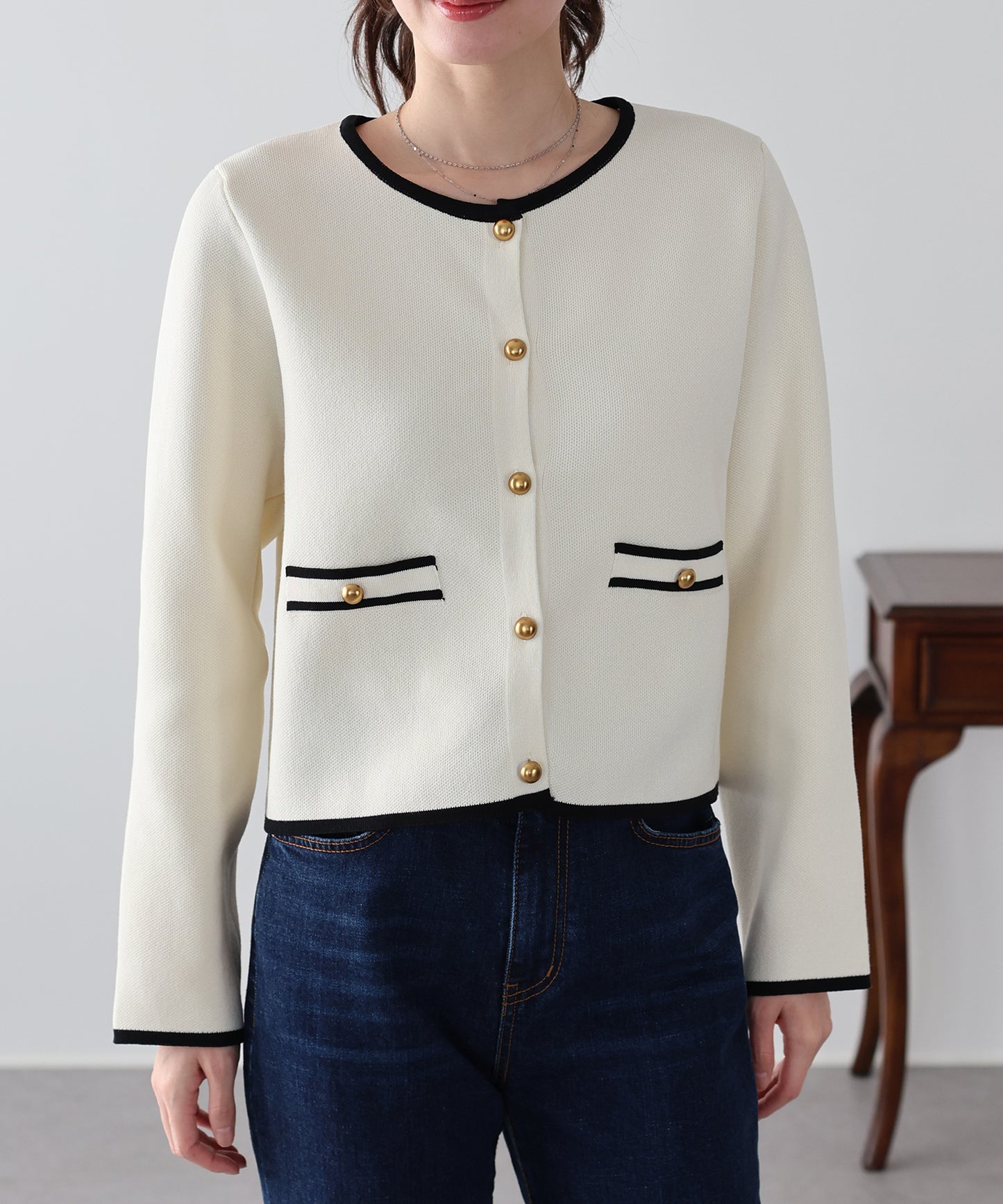 【送料無料】バイカラーニットカーディガン