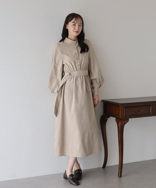 【SALE】スタンドカラーボリューム袖ワンピース