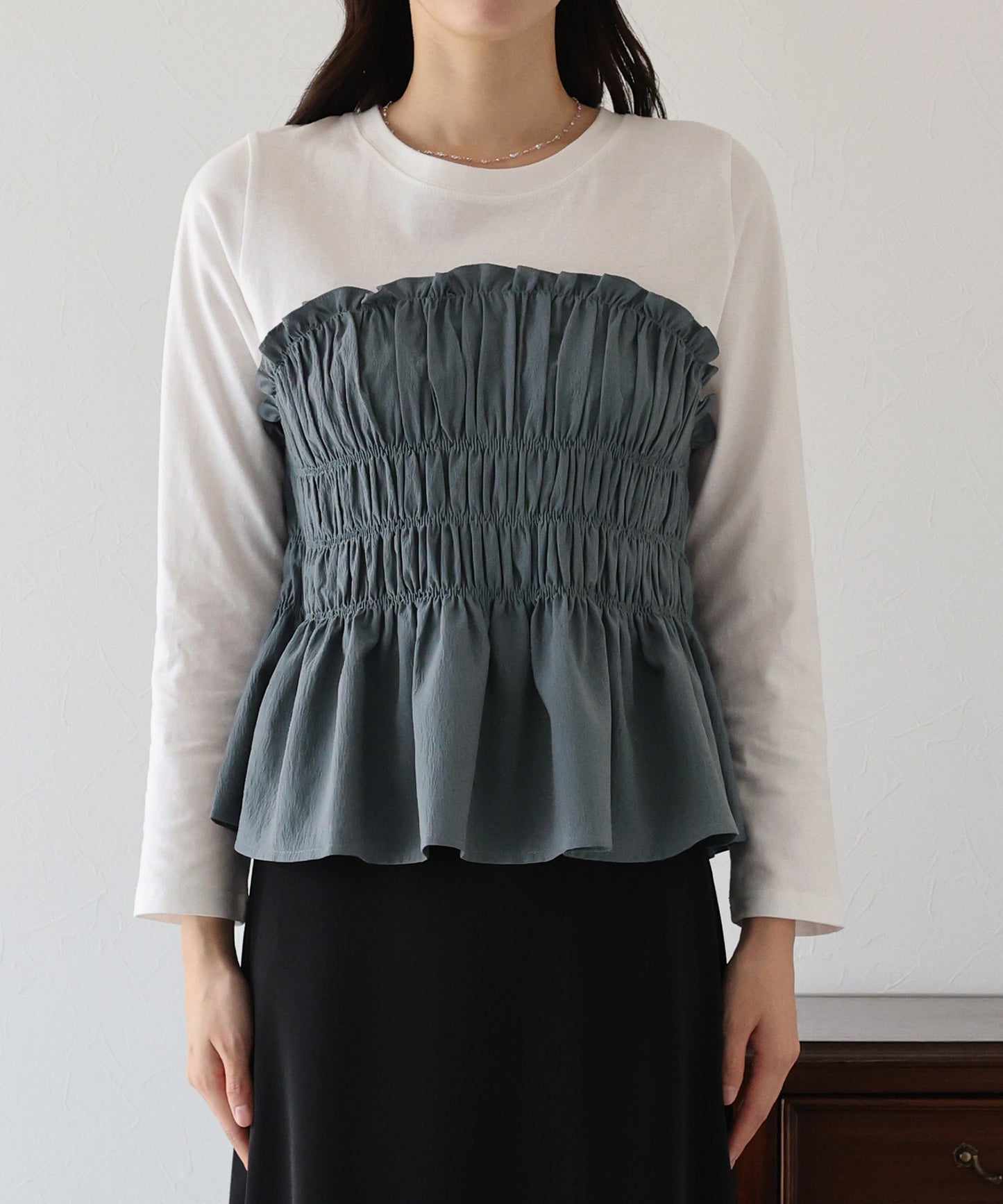 【TIME SALE】シャーリングビスチェドッキングカットソー【ネコポス】