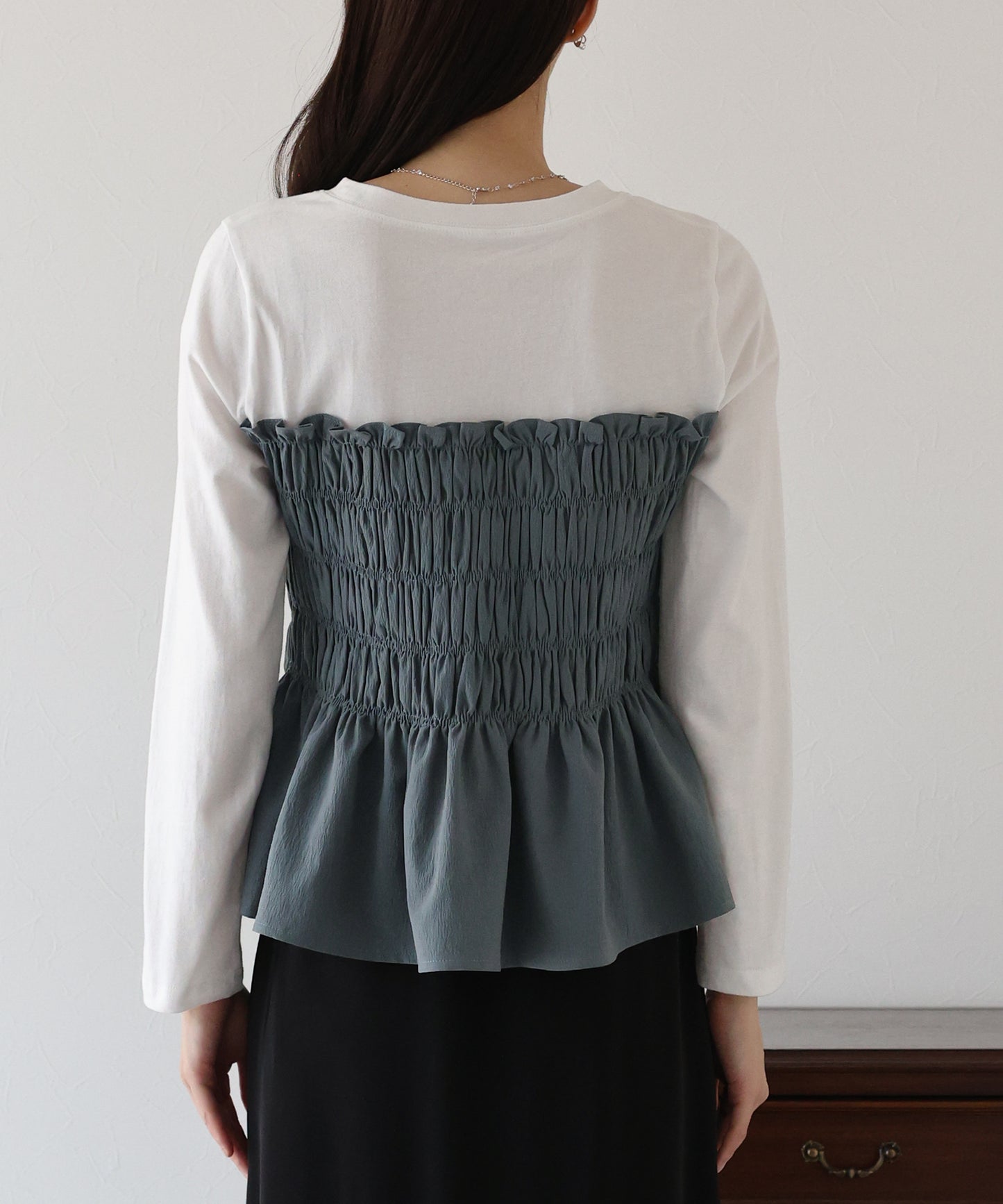 【TIME SALE】シャーリングビスチェドッキングカットソー【ネコポス】