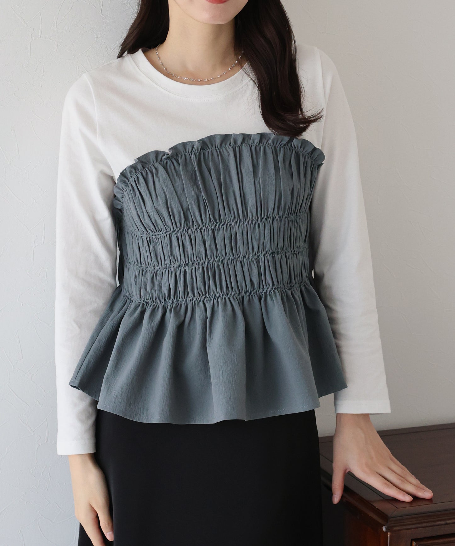 【TIME SALE】シャーリングビスチェドッキングカットソー【ネコポス】