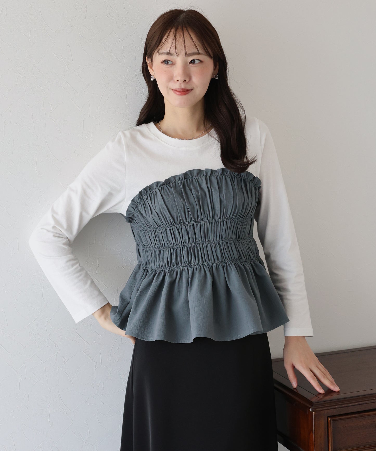 【TIME SALE】シャーリングビスチェドッキングカットソー【ネコポス】