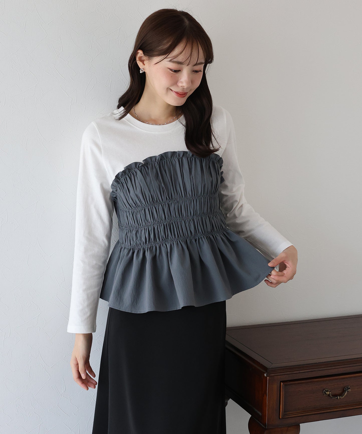 【早割5％OFF】シャーリングビスチェドッキングカットソー【ネコポス】