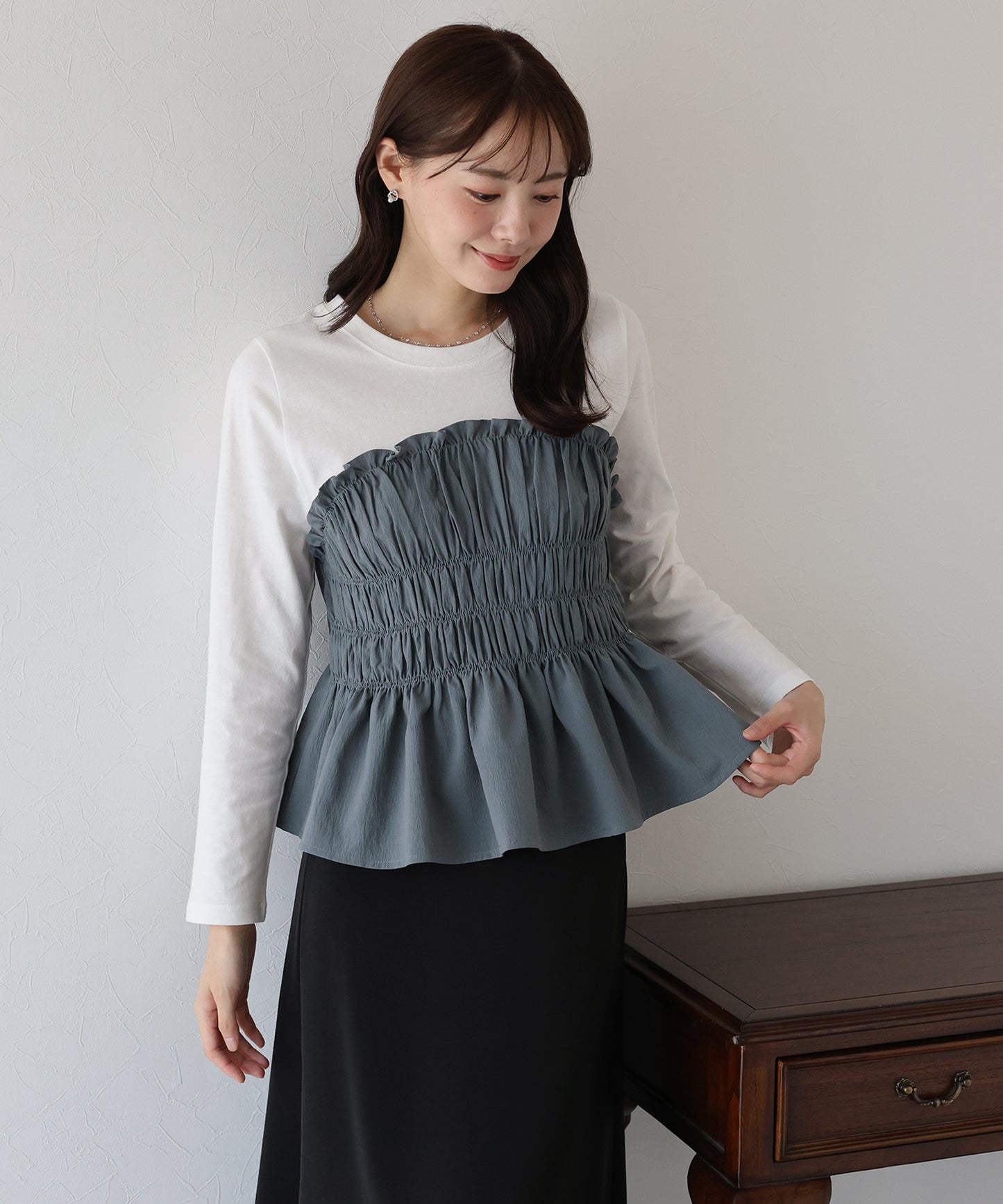 【TIME SALE】シャーリングビスチェドッキングカットソー【ネコポス】