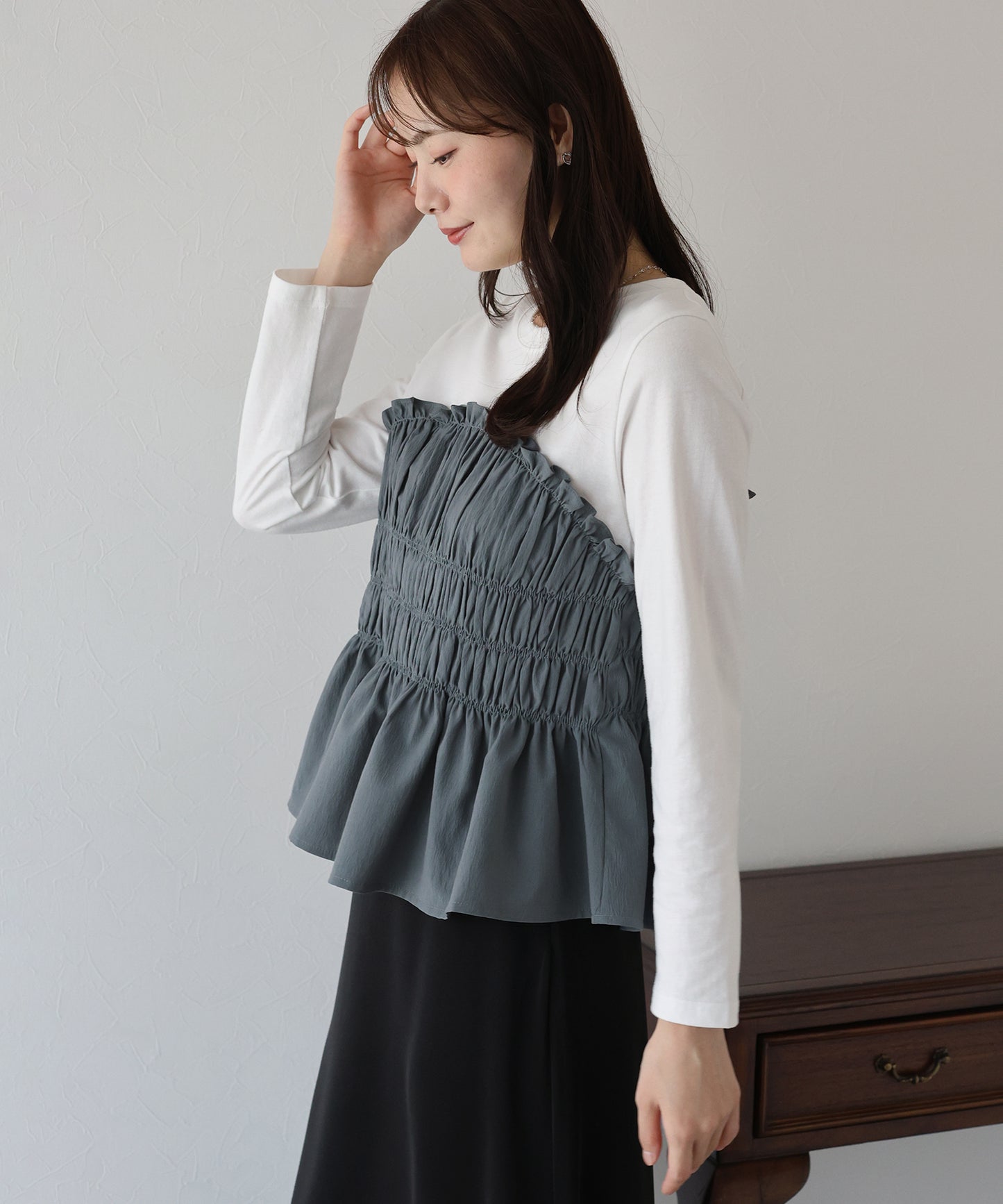 【TIME SALE】シャーリングビスチェドッキングカットソー【ネコポス】