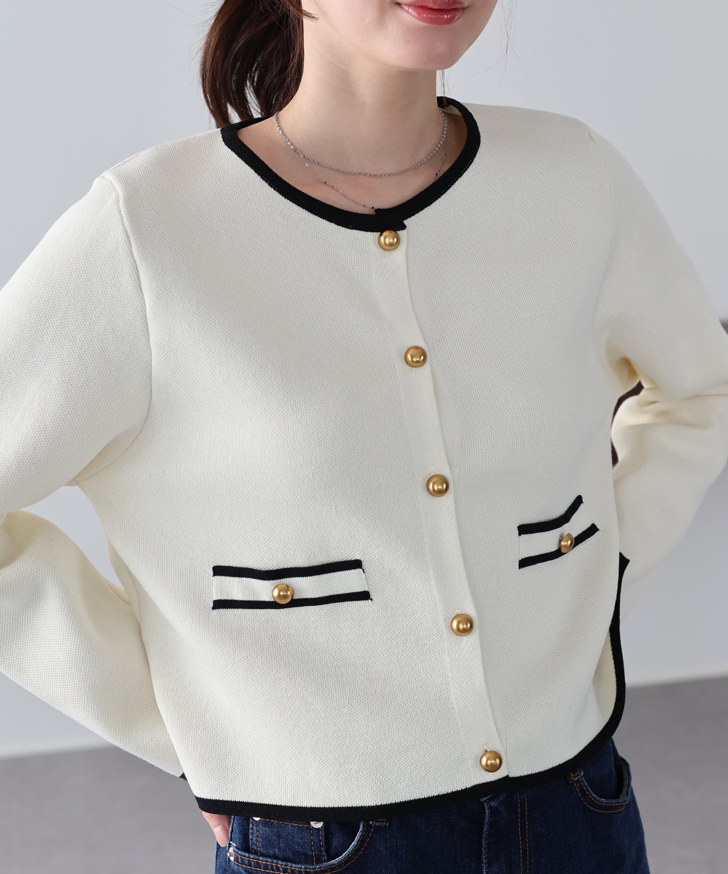 【送料無料】バイカラーニットカーディガン