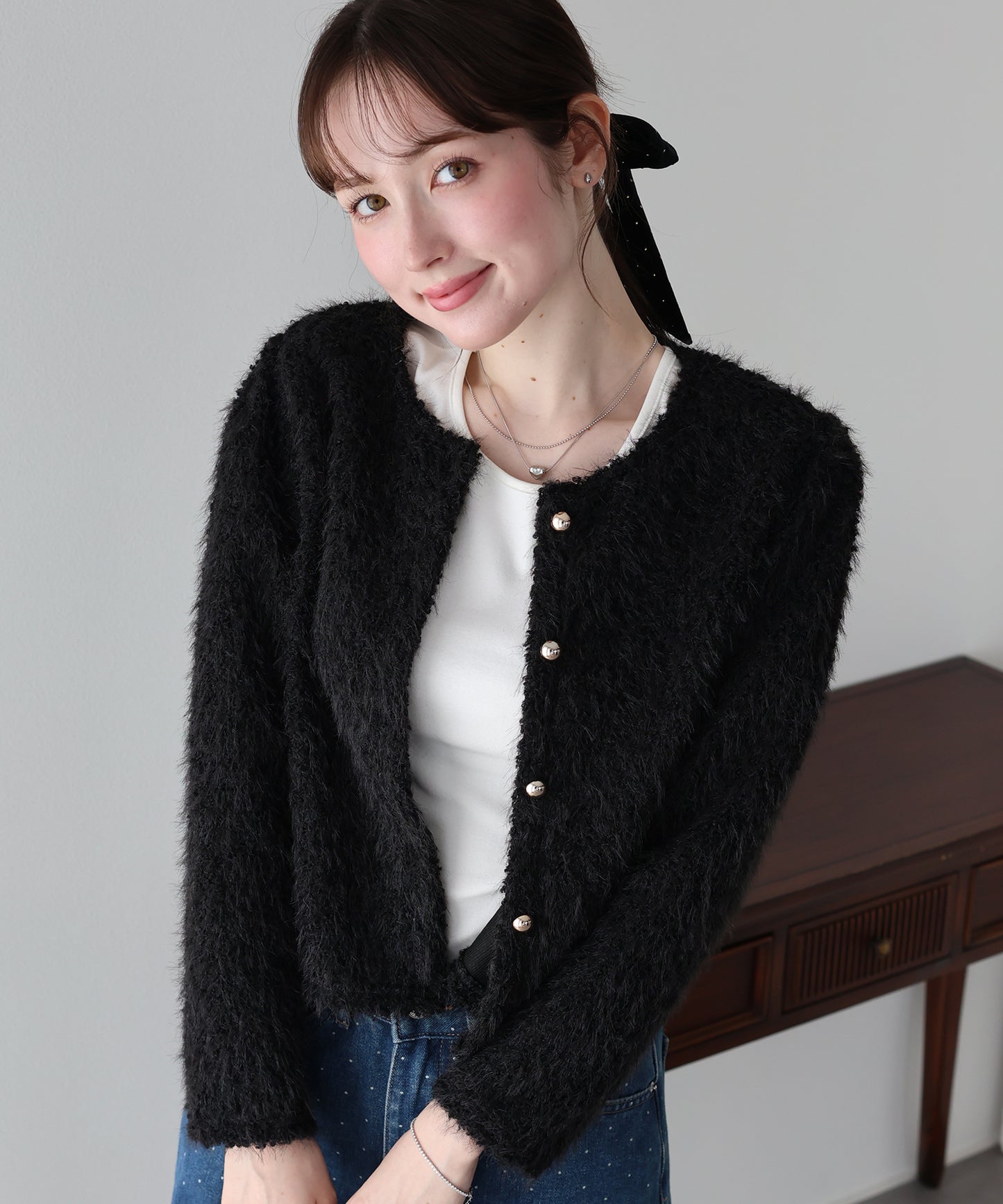 【早割5％OFF】ゴールドボタンシャギージャケット