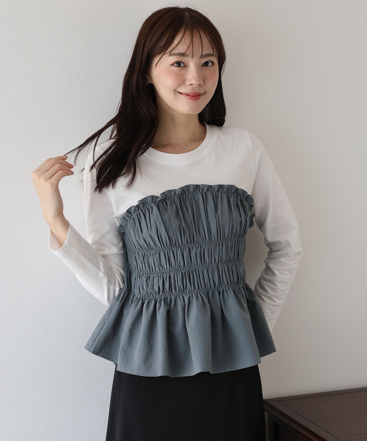 【TIME SALE】シャーリングビスチェドッキングカットソー【ネコポス】