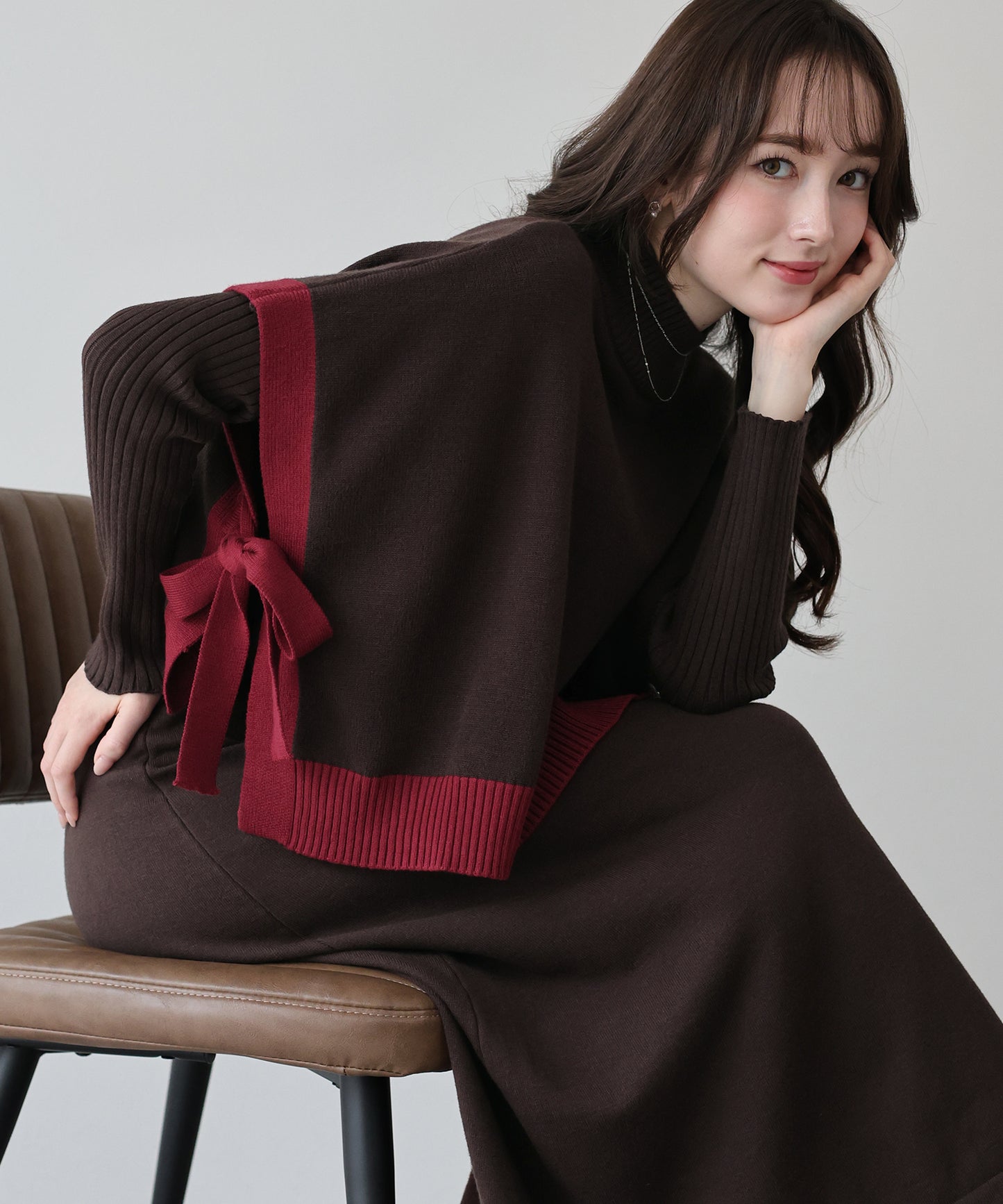 【TIME SALE】選べる2丈・吸湿発熱・リボンケープニットベスト＆リブニットワンピース