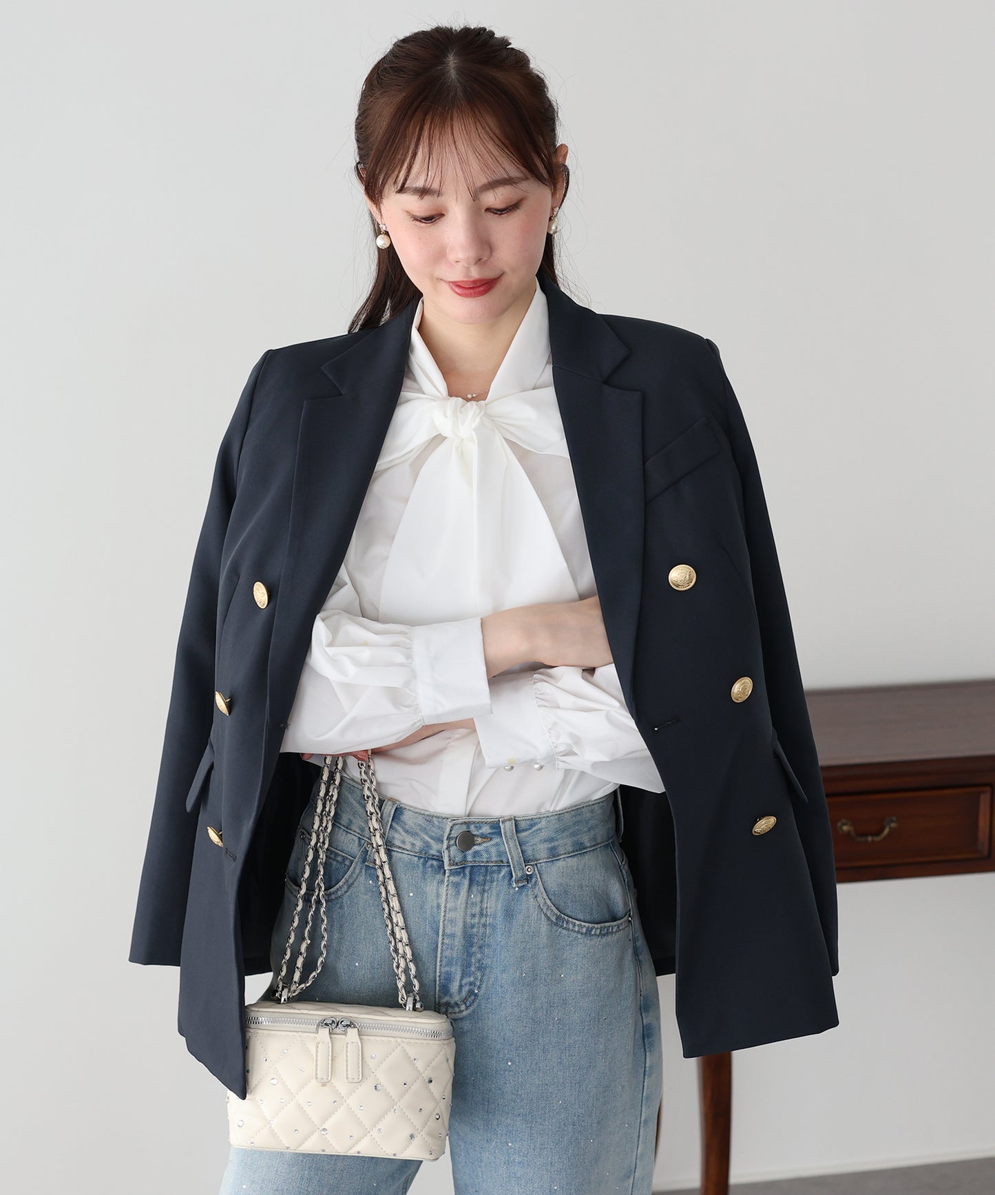 【ウォッシャブル】金ボタンダブルジャケット