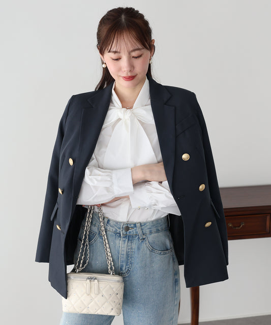 【ウォッシャブル】金ボタンダブルジャケット