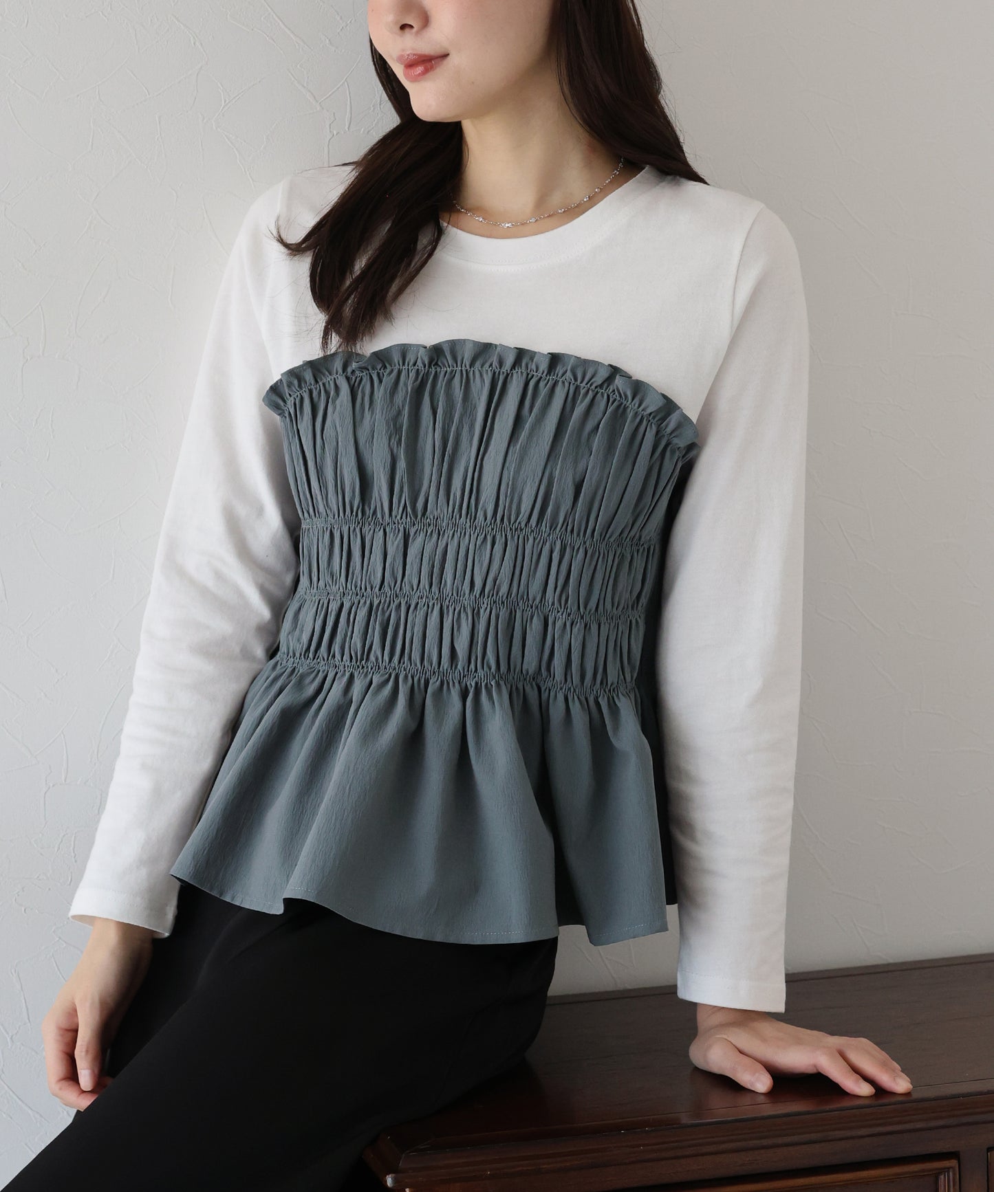 【TIME SALE】シャーリングビスチェドッキングカットソー【ネコポス】