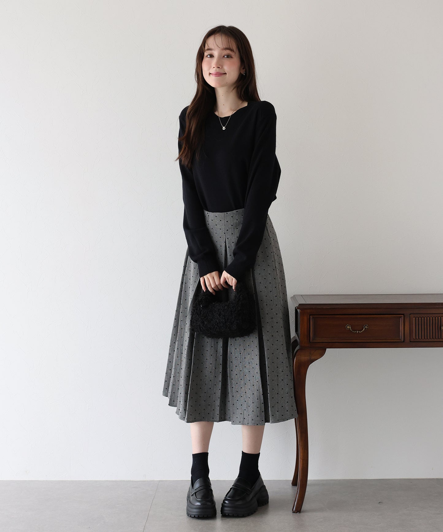 ハートドットフロッキーツイードスカート