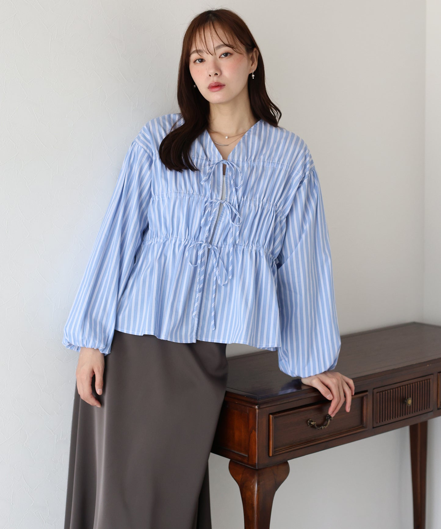 【TIME SALE】ストライプリボンブラウス【ネコポス】