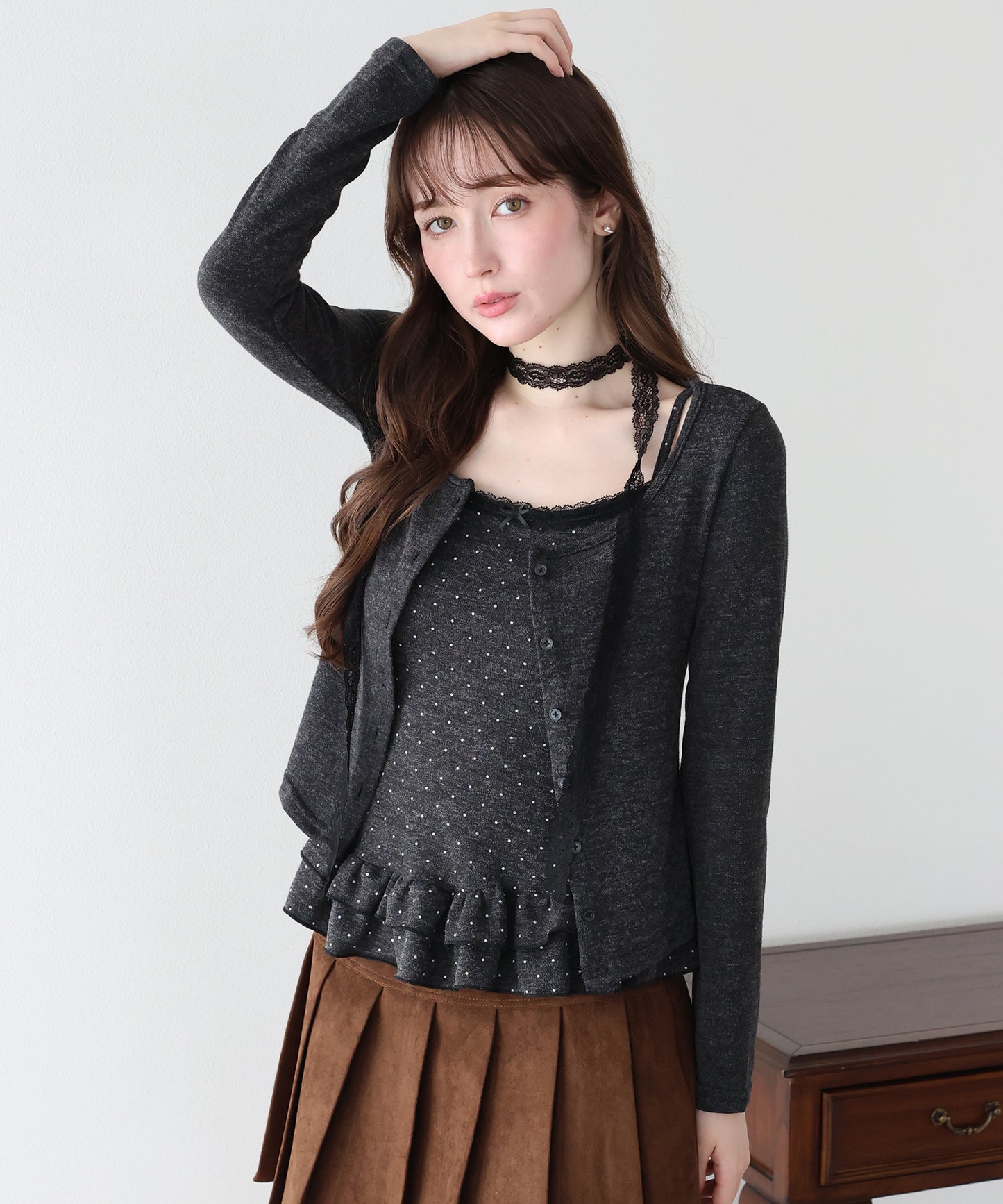 【早割5％OFF】ドットキャミソールレイヤードトップス