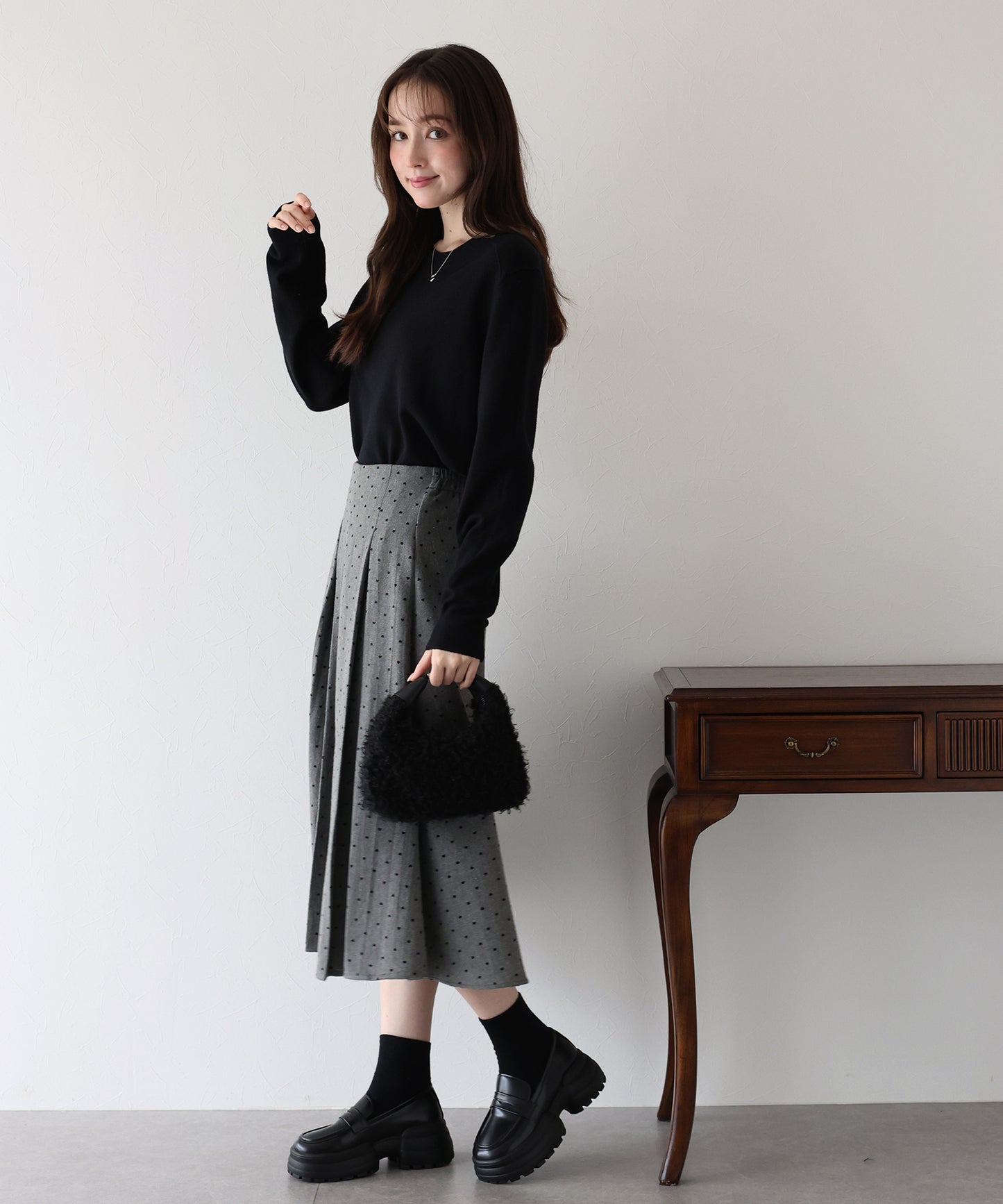 ハートドットフロッキーツイードスカート