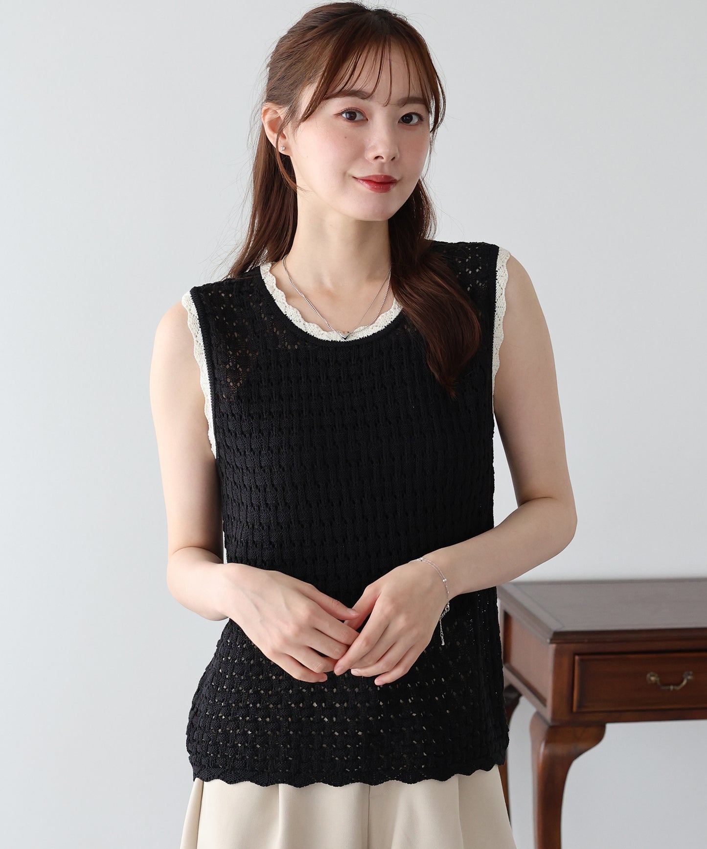 【早割5％OFF】バイカラースカラップニットベスト【メール便】