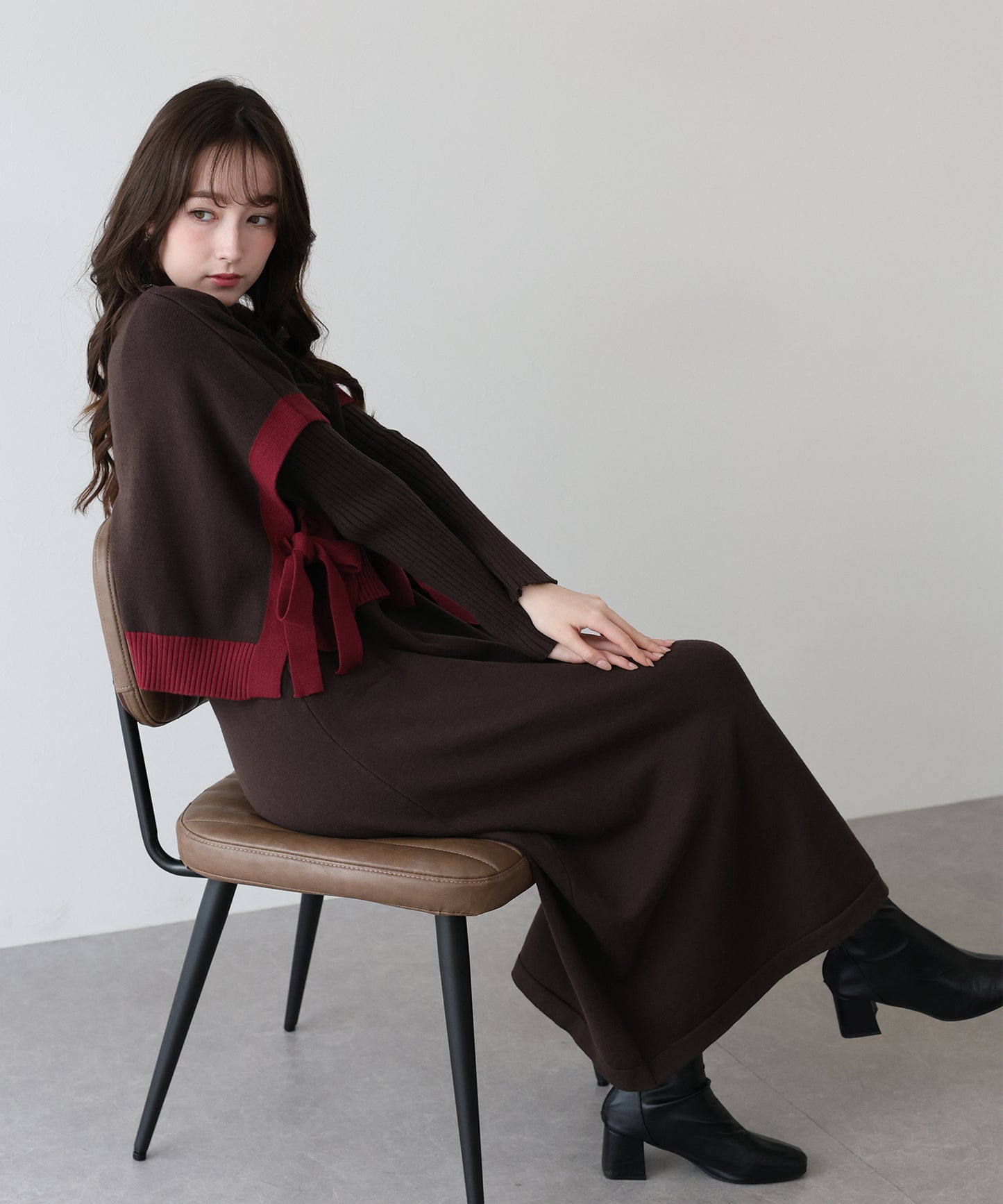 【TIME SALE】選べる2丈・吸湿発熱・リボンケープニットベスト＆リブニットワンピース