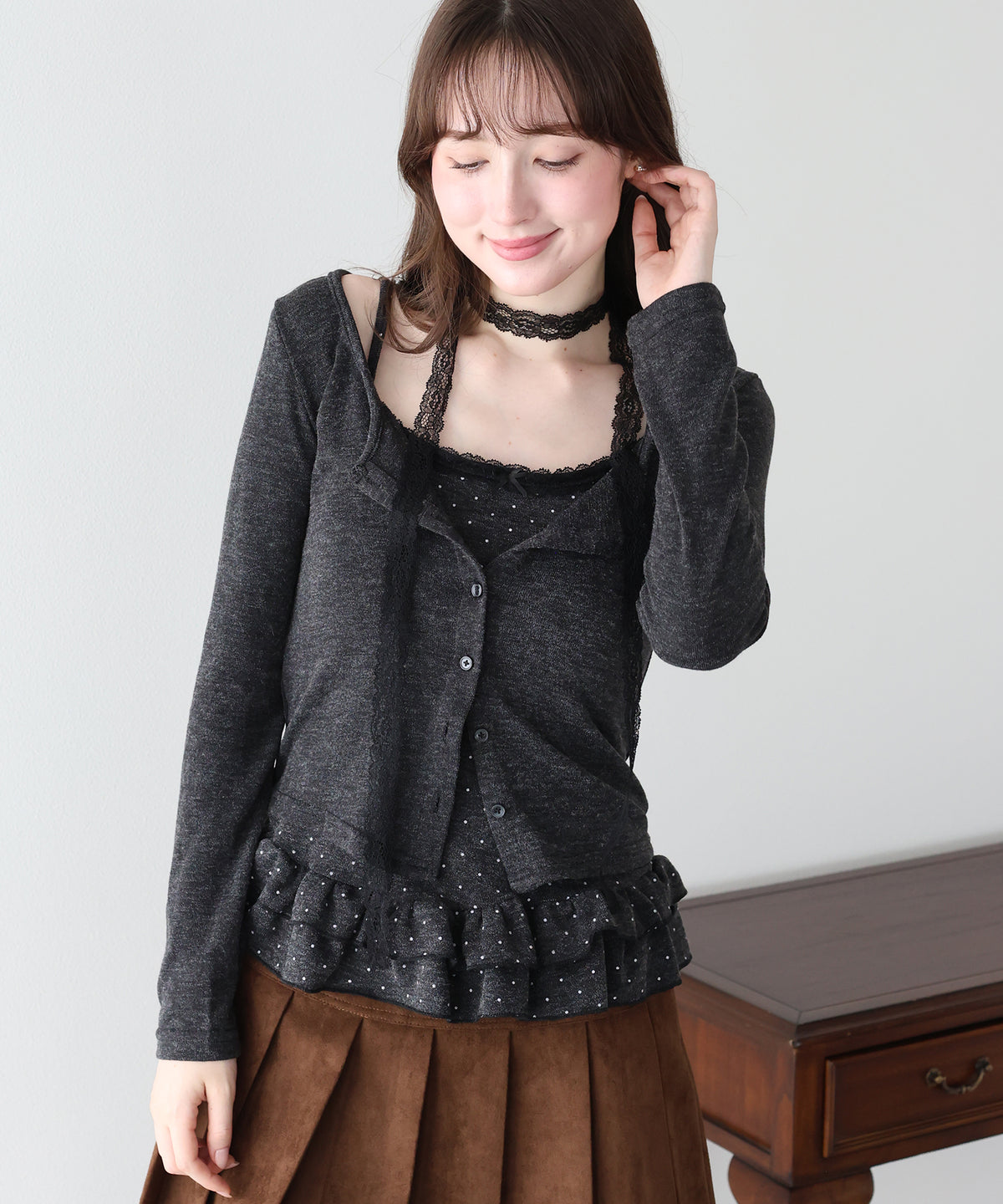 【早割5％OFF】ドットキャミソールレイヤードトップス