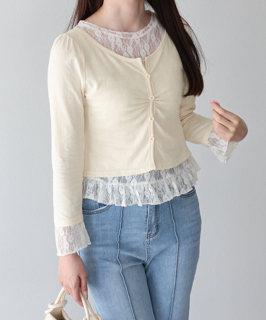 レースレイヤードギャザーTシャツ【ネコポス】