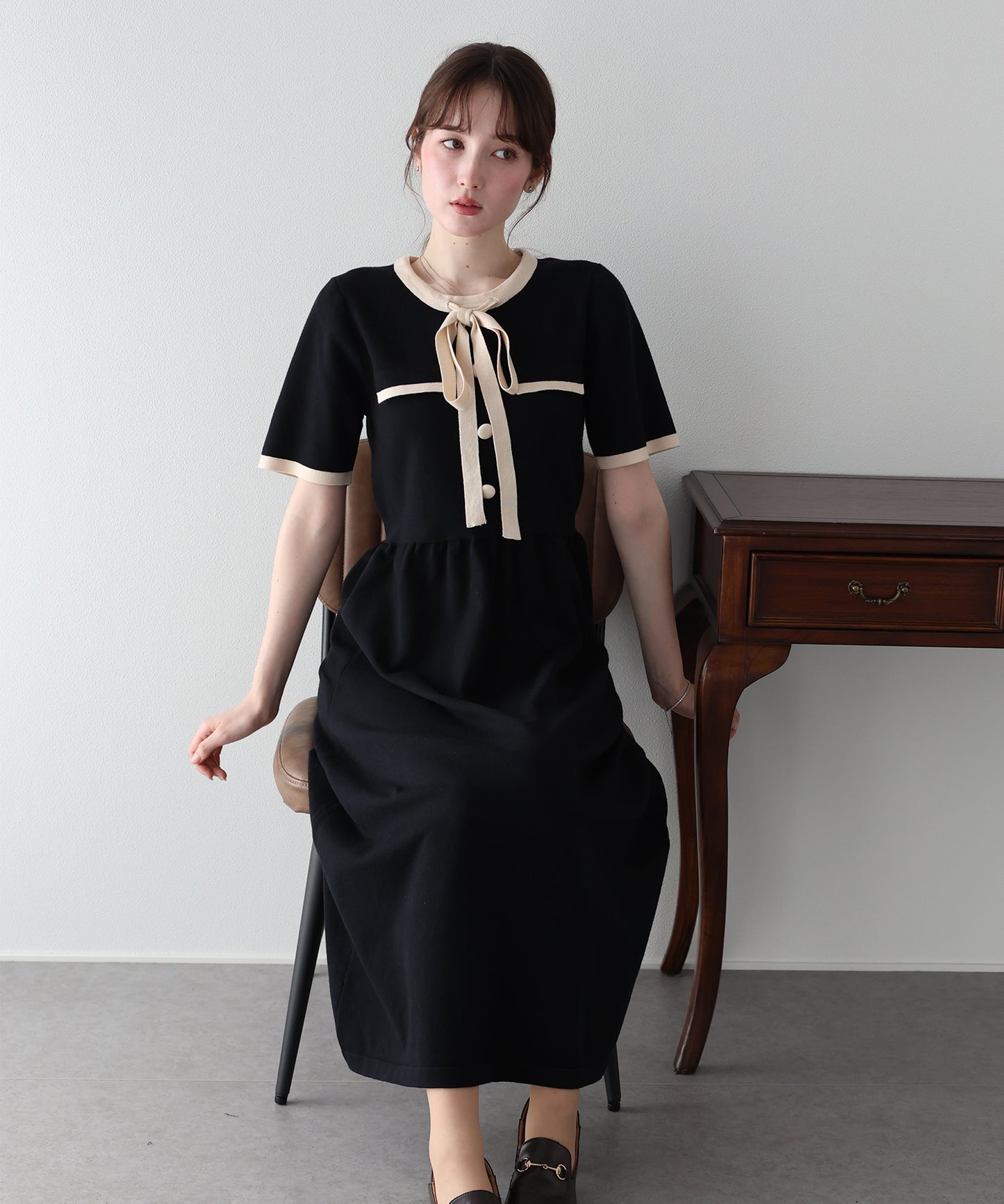 【早割5％OFF】バイカラーニットワンピース