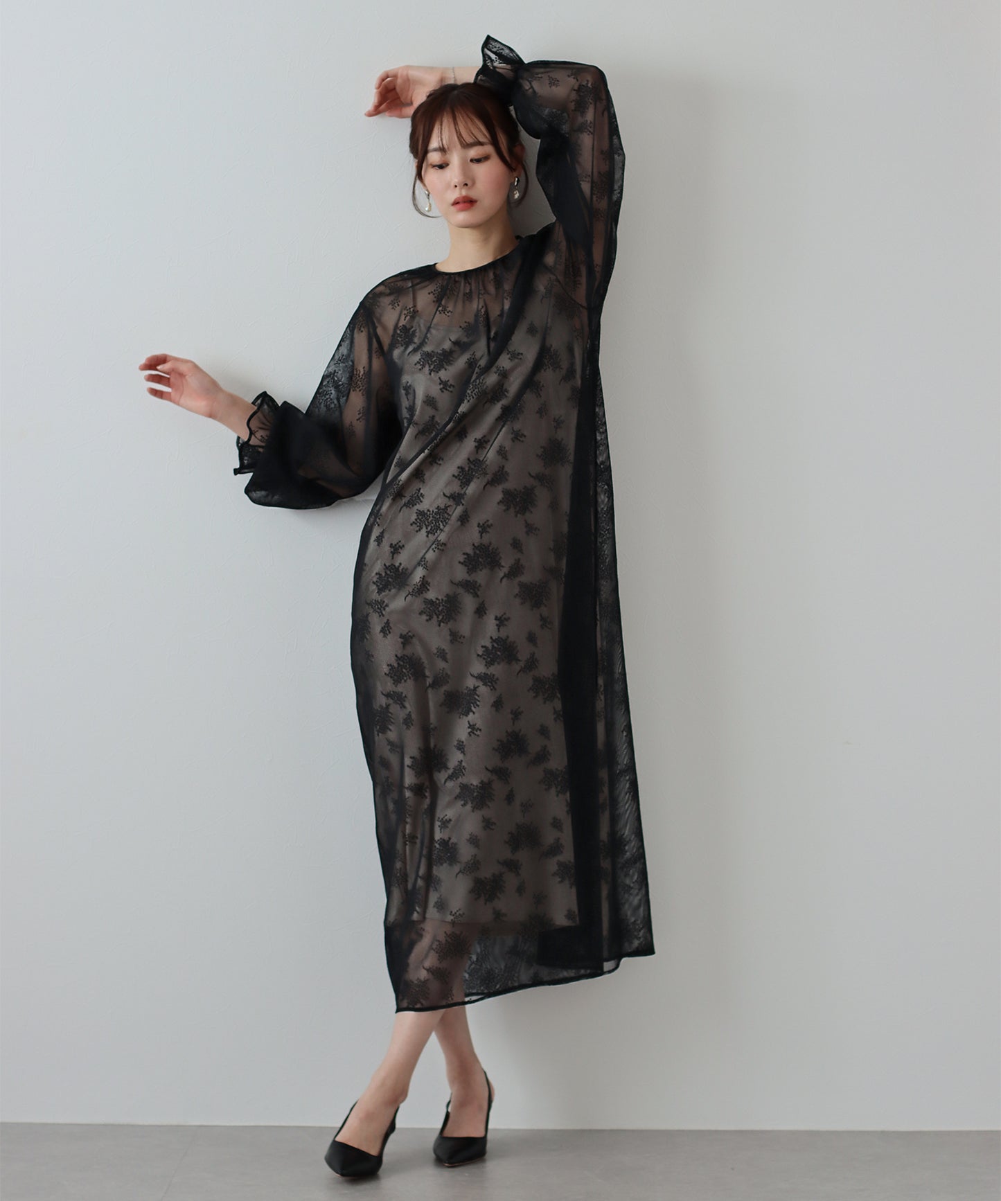 【TIME SALE】フリルチュールベスト＆ミモザジャガードドレス