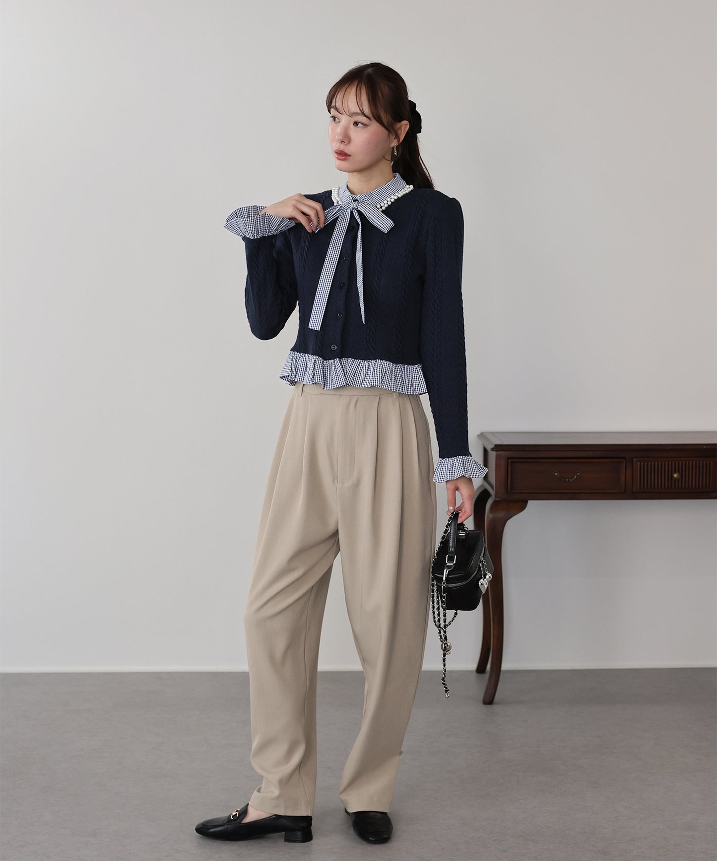 ボウタイシャツドッキングカーディガン