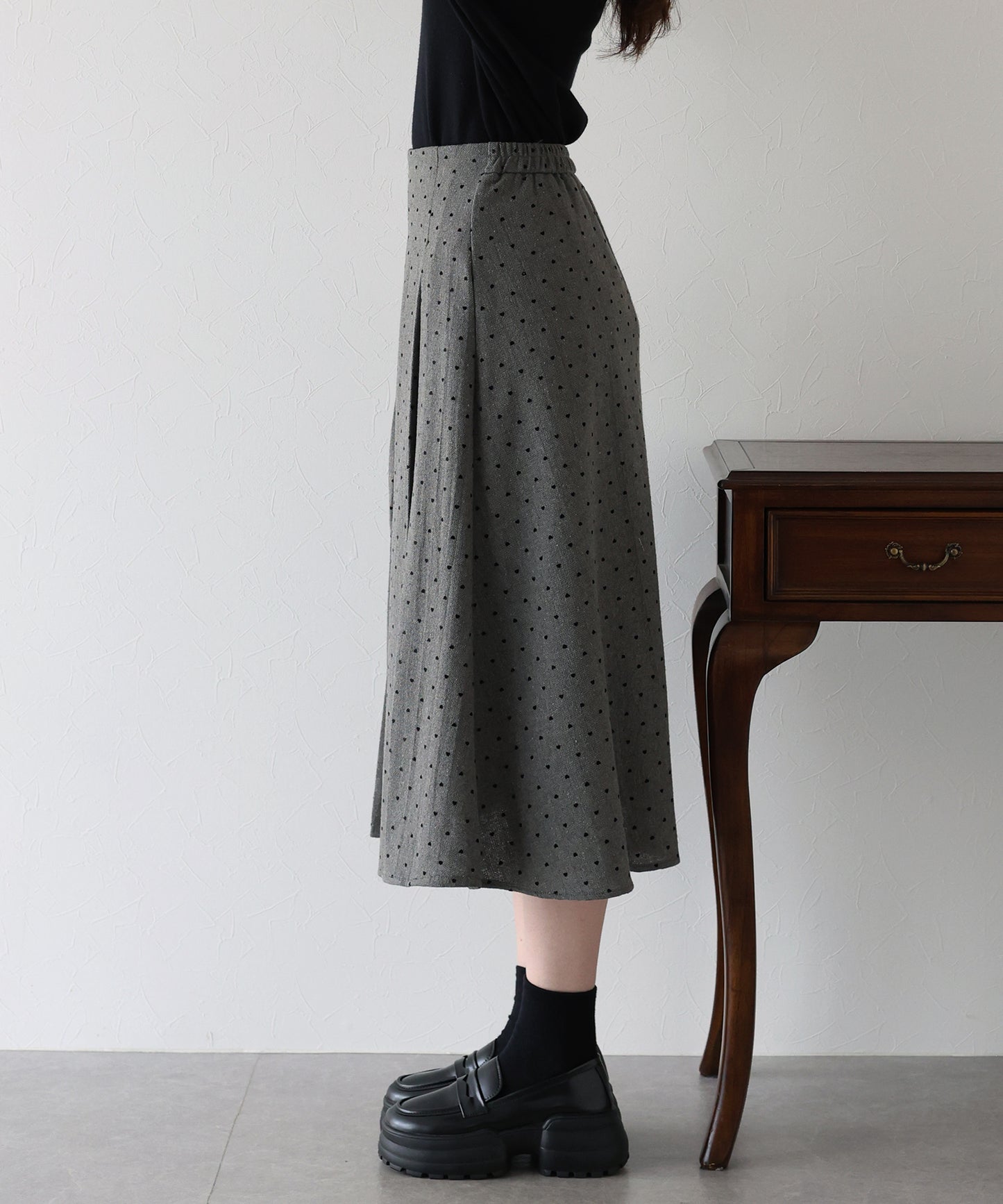 ハートドットフロッキーツイードスカート