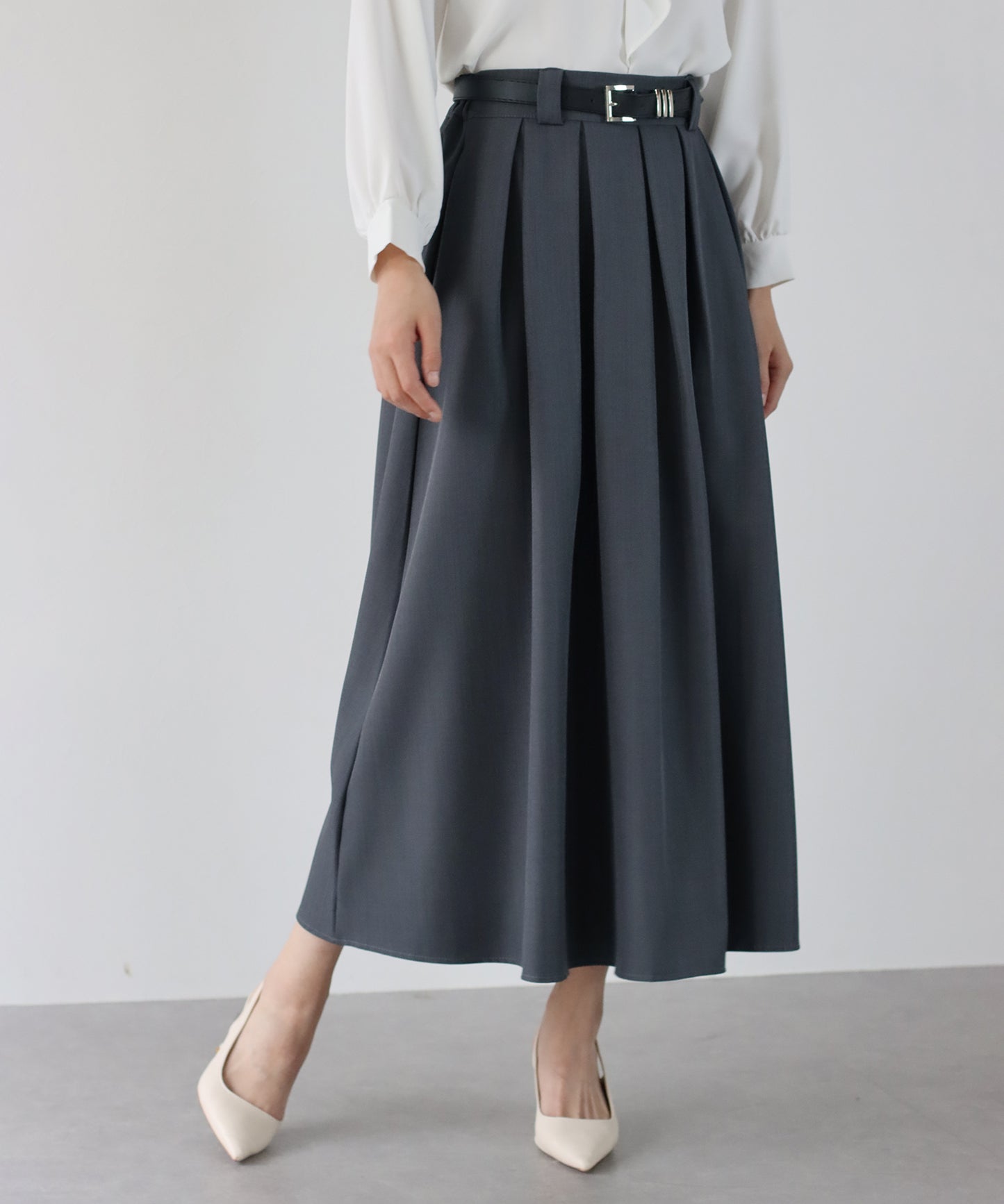 【TIME SALE】ベルト付きボックスプリーツスカート