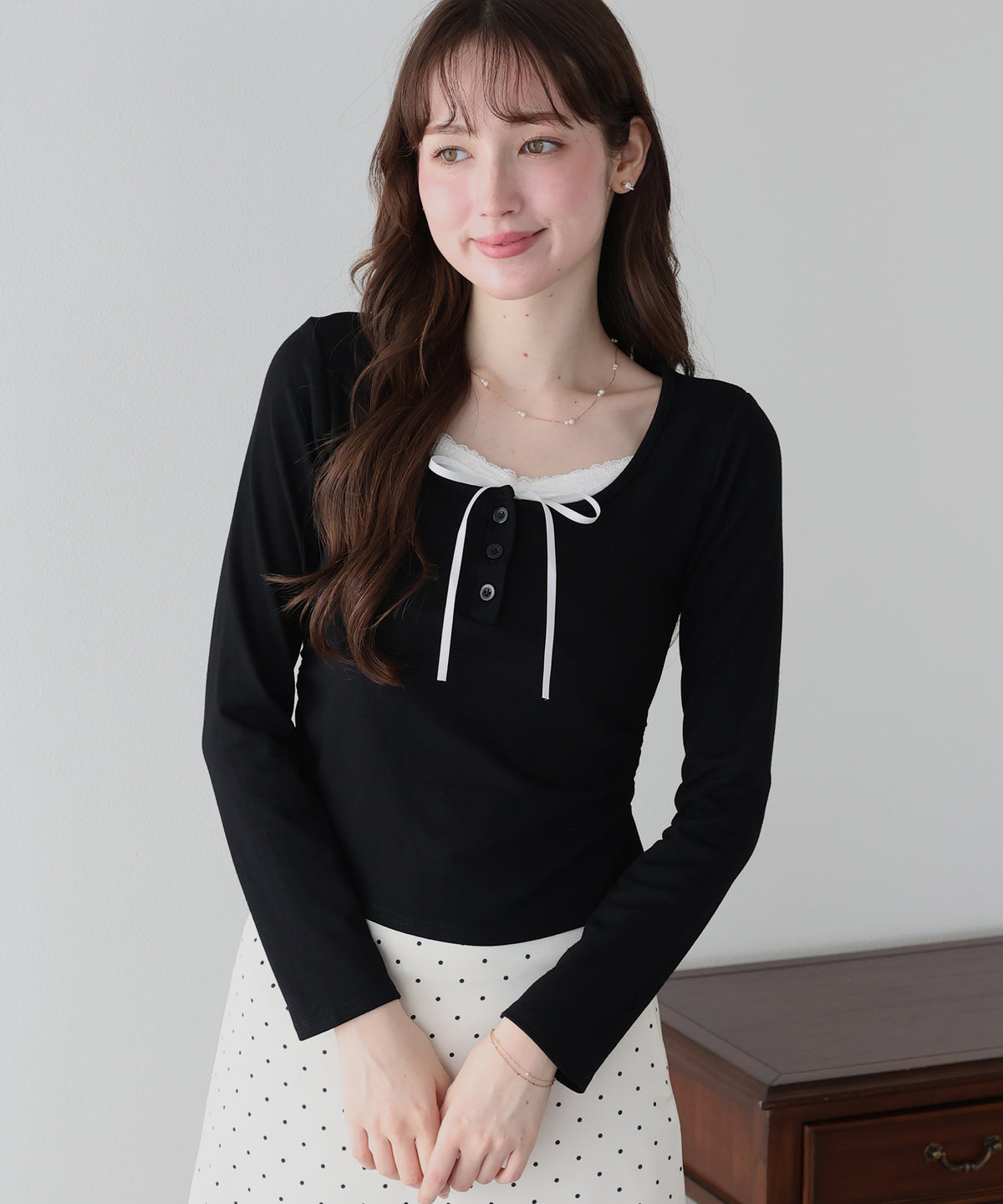 レイヤードヘンリーネックTシャツ【メール便】
