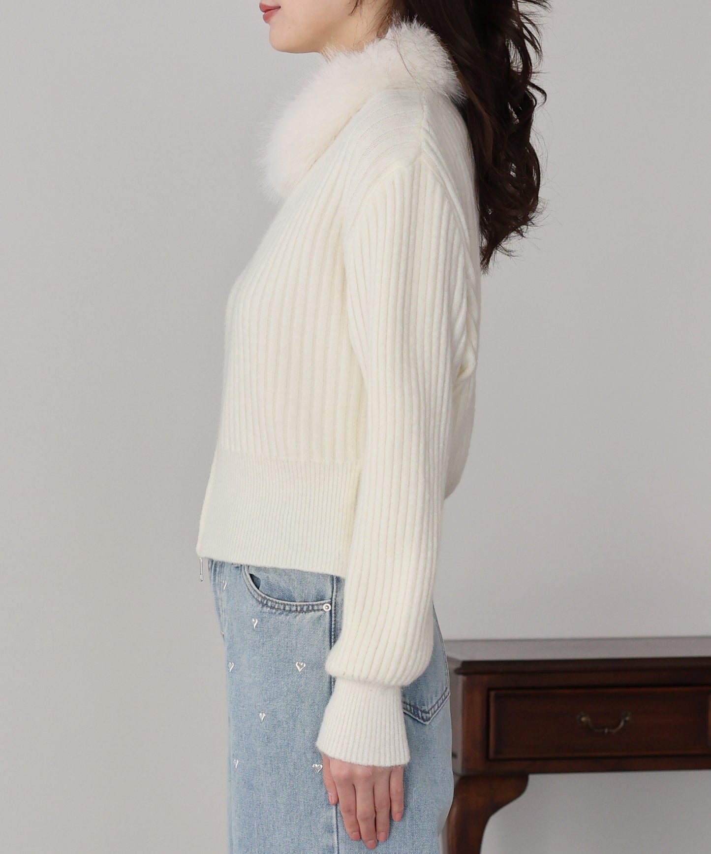 【早割5％OFF】ファー襟ダブルジップニット