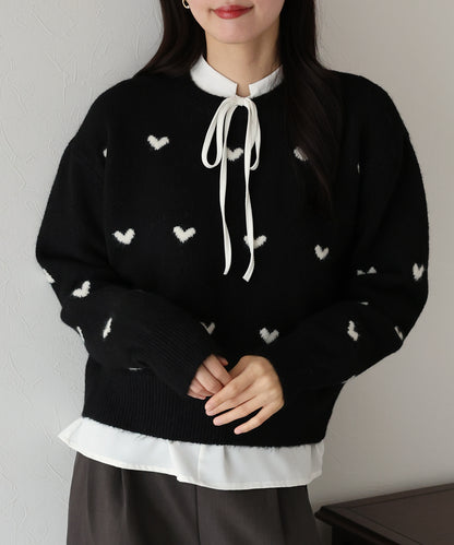 【TIME SALE】ハート柄ニットプルオーバー