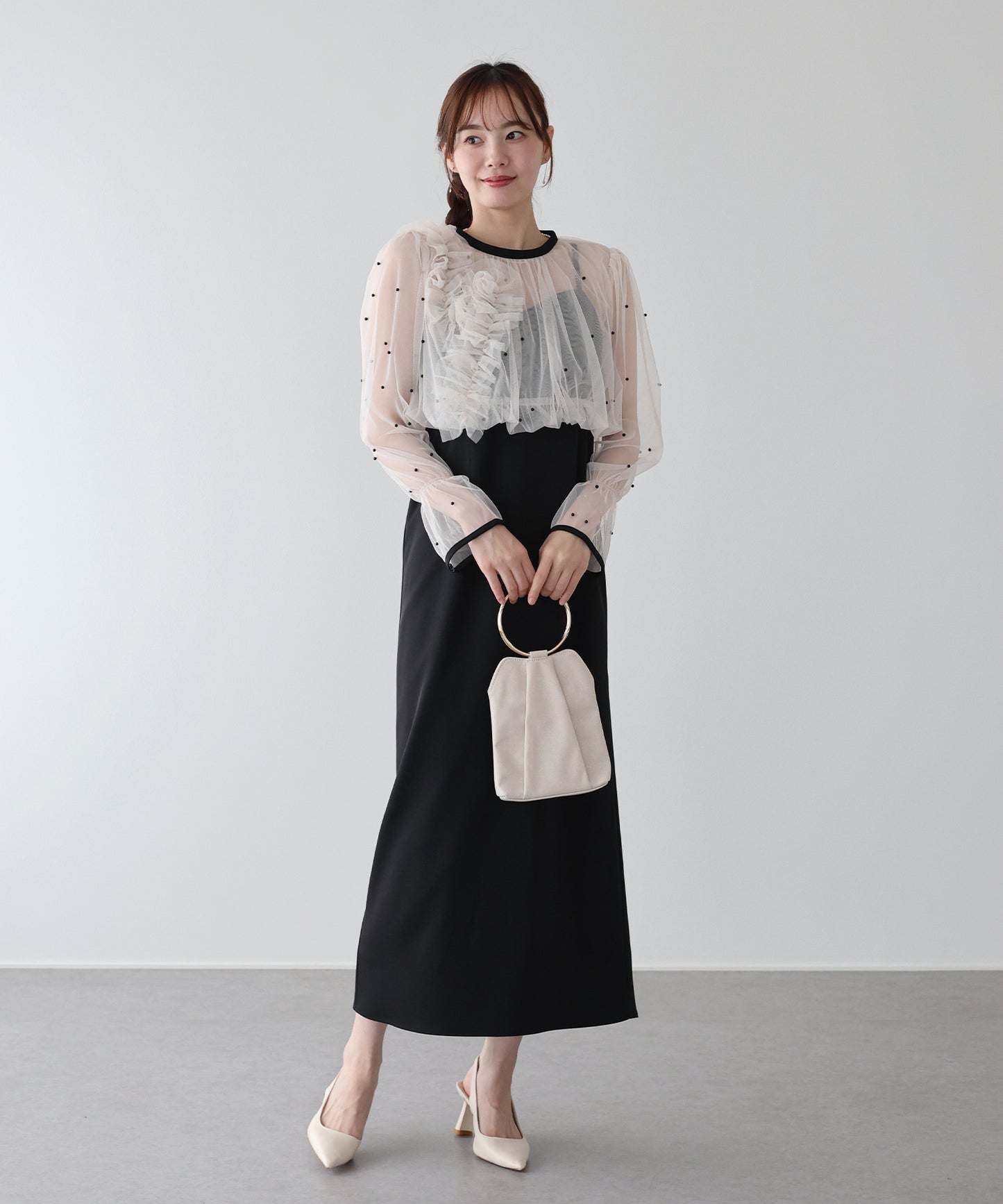 【早割5％OFF】パールブラウスセットドレス