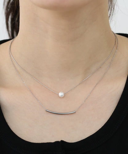 パール＆メタルバー2連ネックレス / サージカルステンレス【ネコポス】