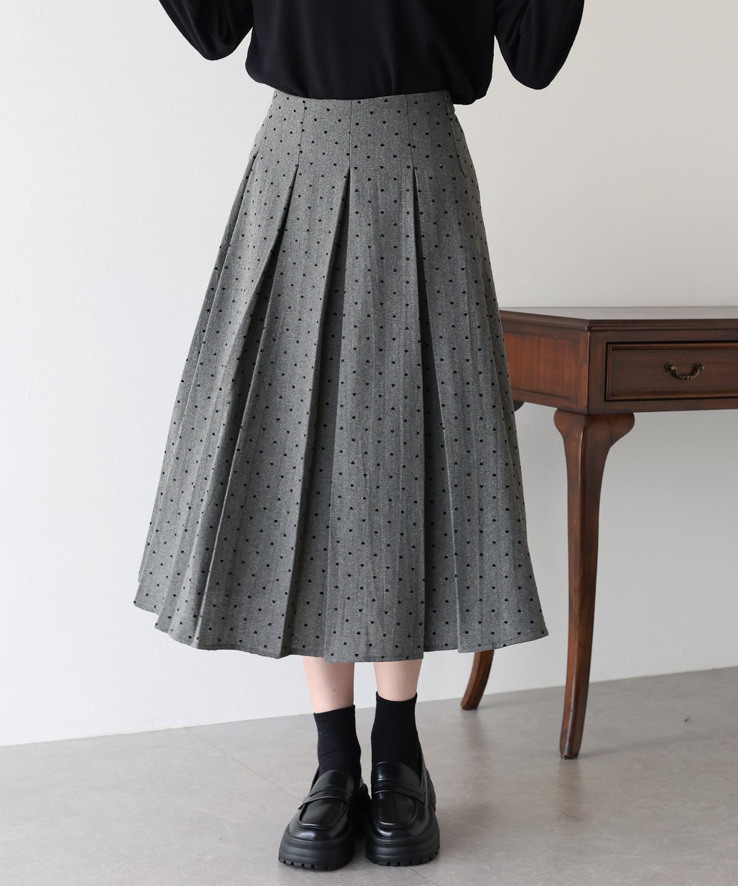 ハートドットフロッキーツイードスカート