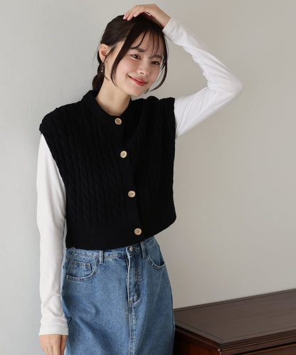【SALE】ウッドボタンケーブルベスト