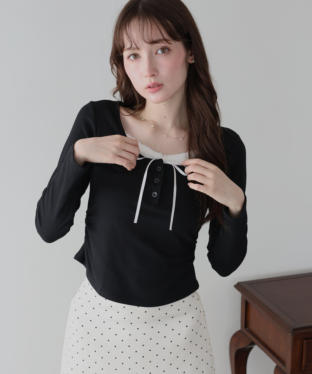 レイヤードヘンリーネックTシャツ【メール便】
