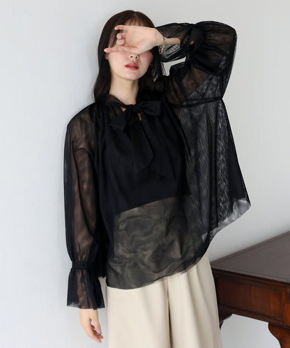 【SALE】ギャザーダブルチュールブラウス【ネコポス】