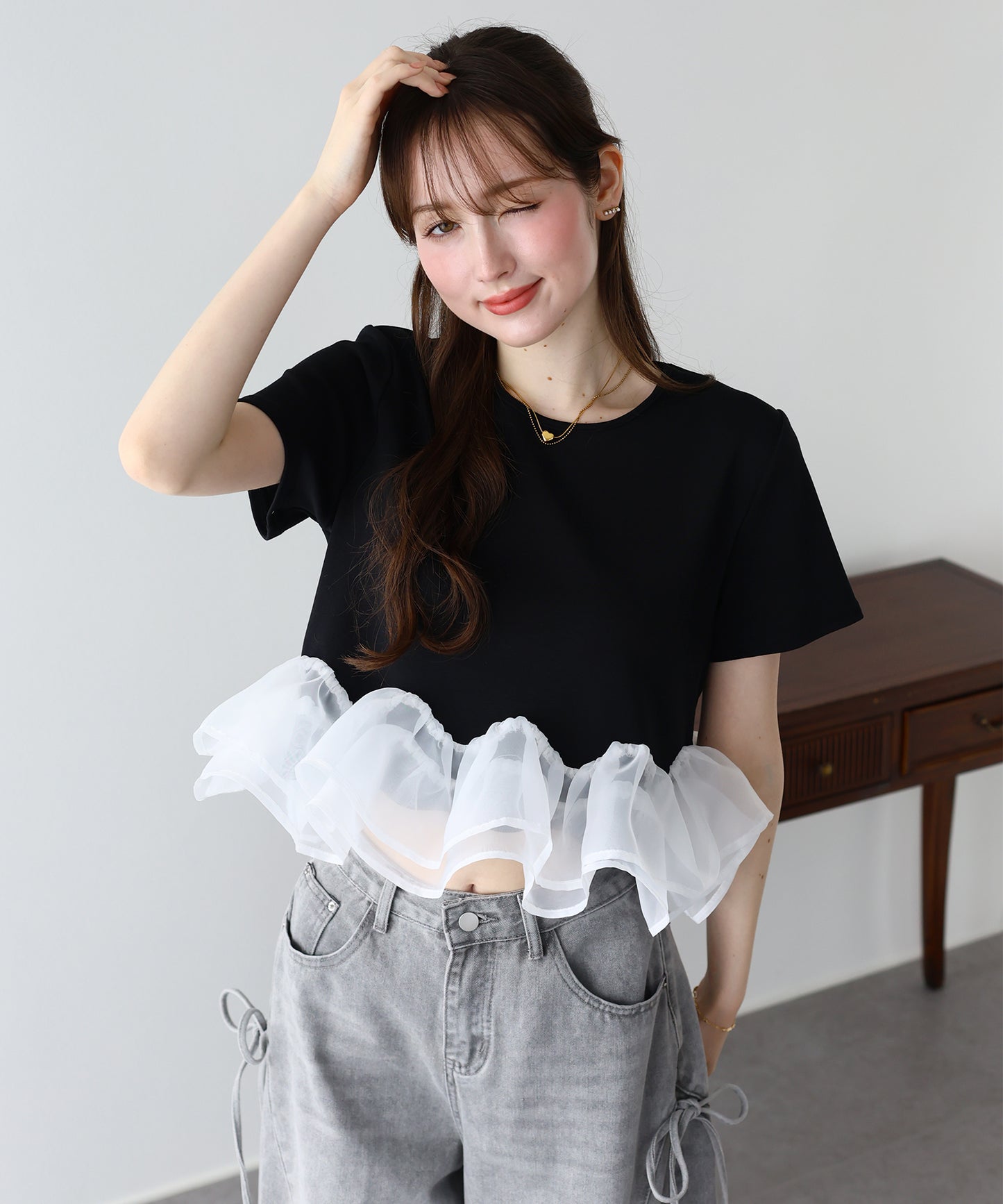 【早割5％OFF】ドッキングペプラムカットトップス【メール便】