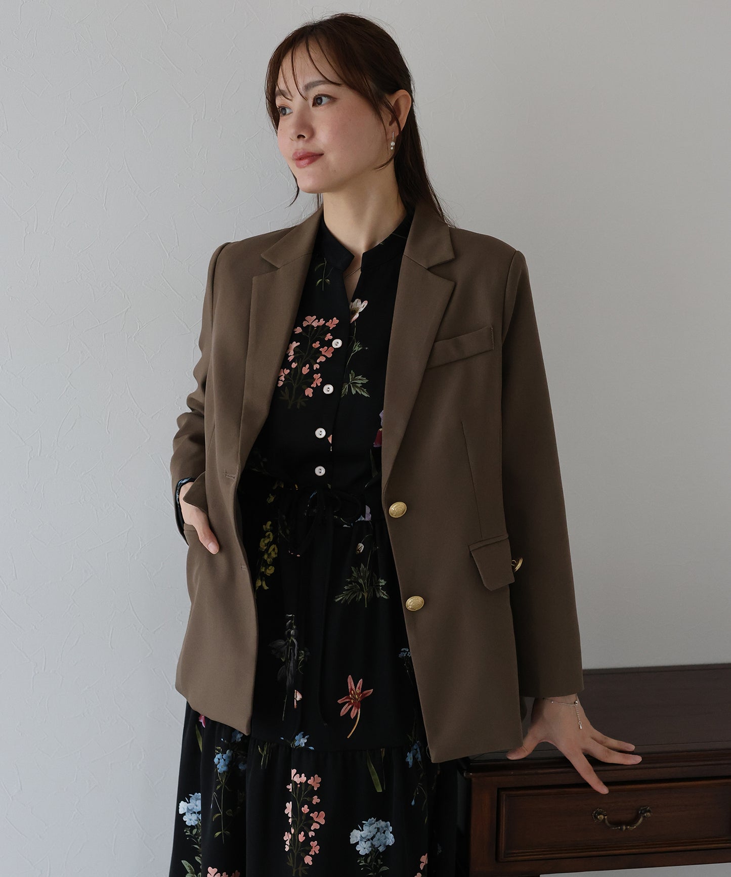 【TIME SALE】【ウォッシャブル】金ボタンダブルジャケット