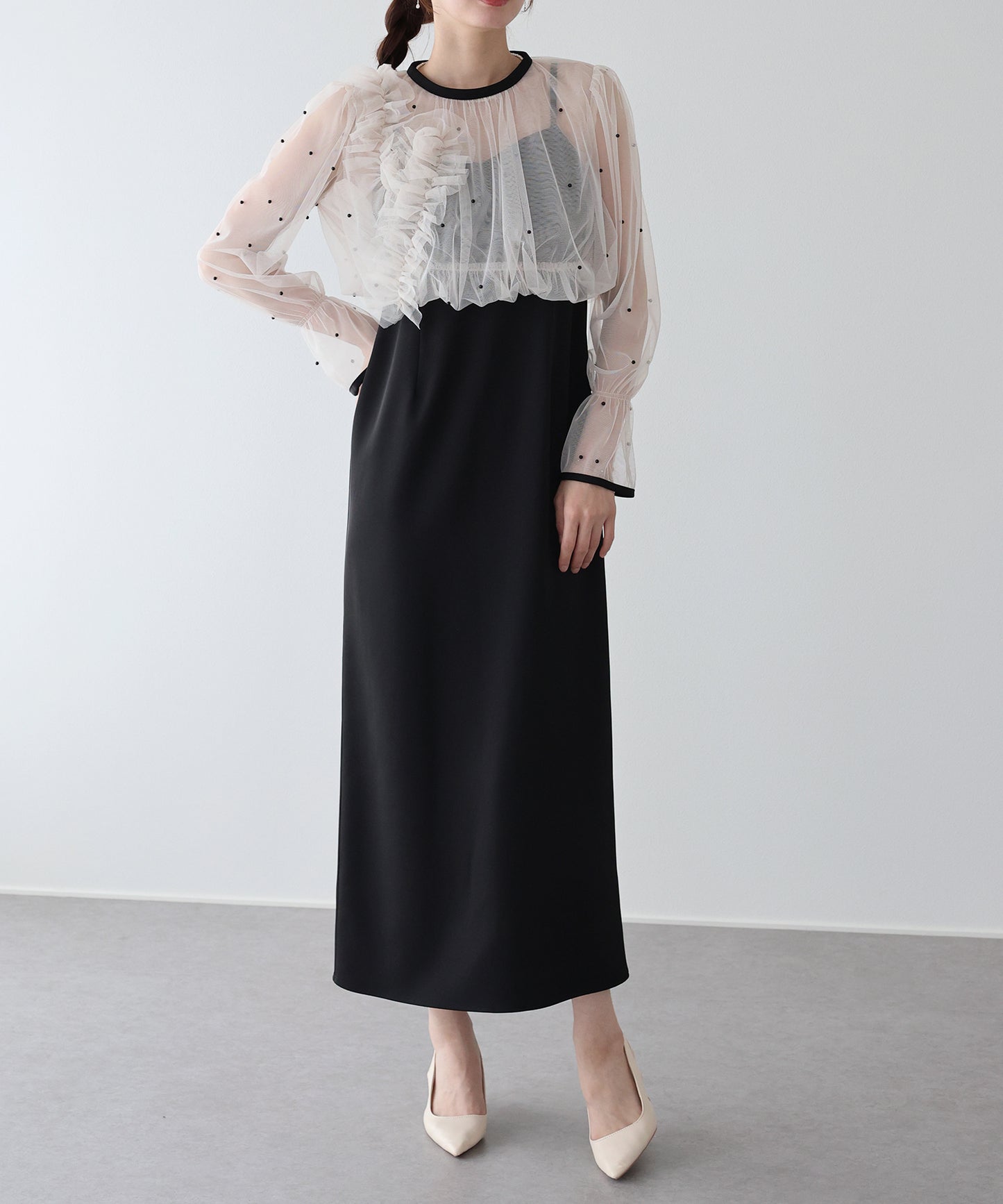【早割5％OFF】パールブラウスセットドレス
