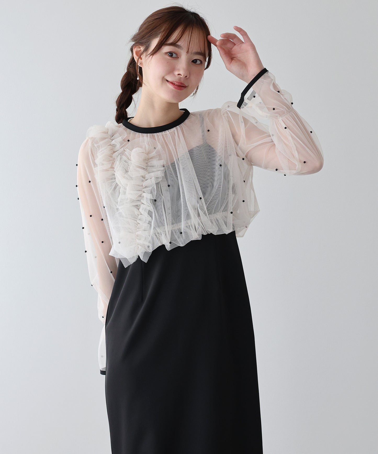 【早割5％OFF】パールブラウスセットドレス