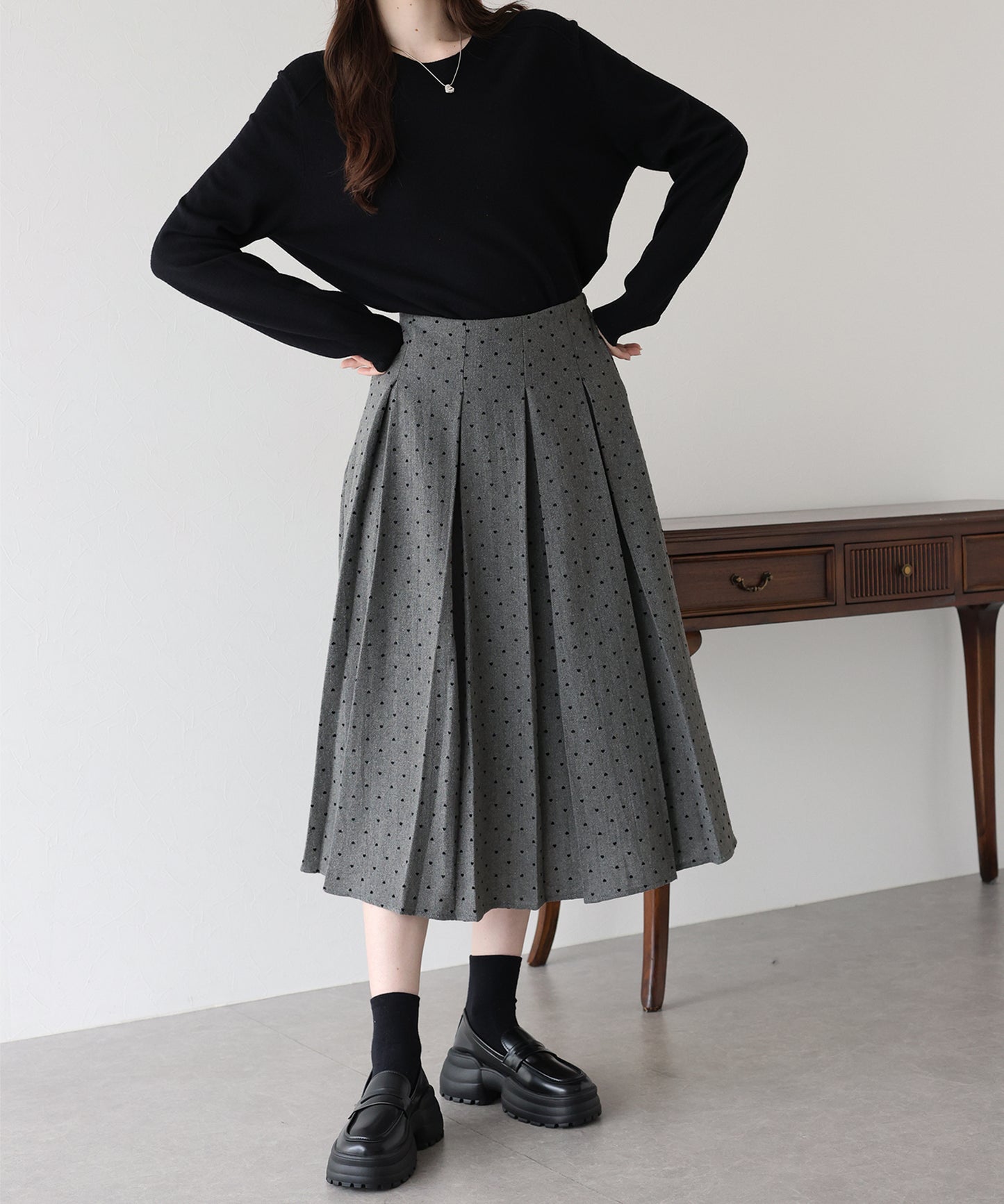 ハートドットフロッキーツイードスカート