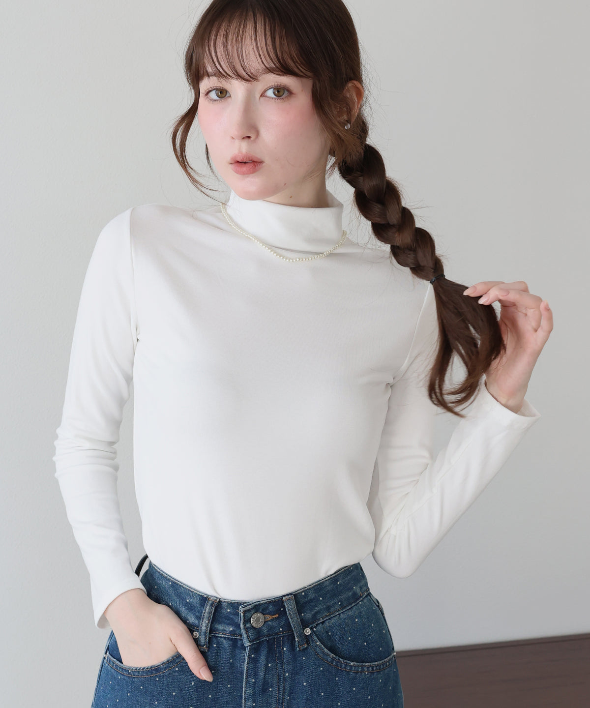 【早割5％OFF】裏起毛モックネックロングTシャツ【メール便】