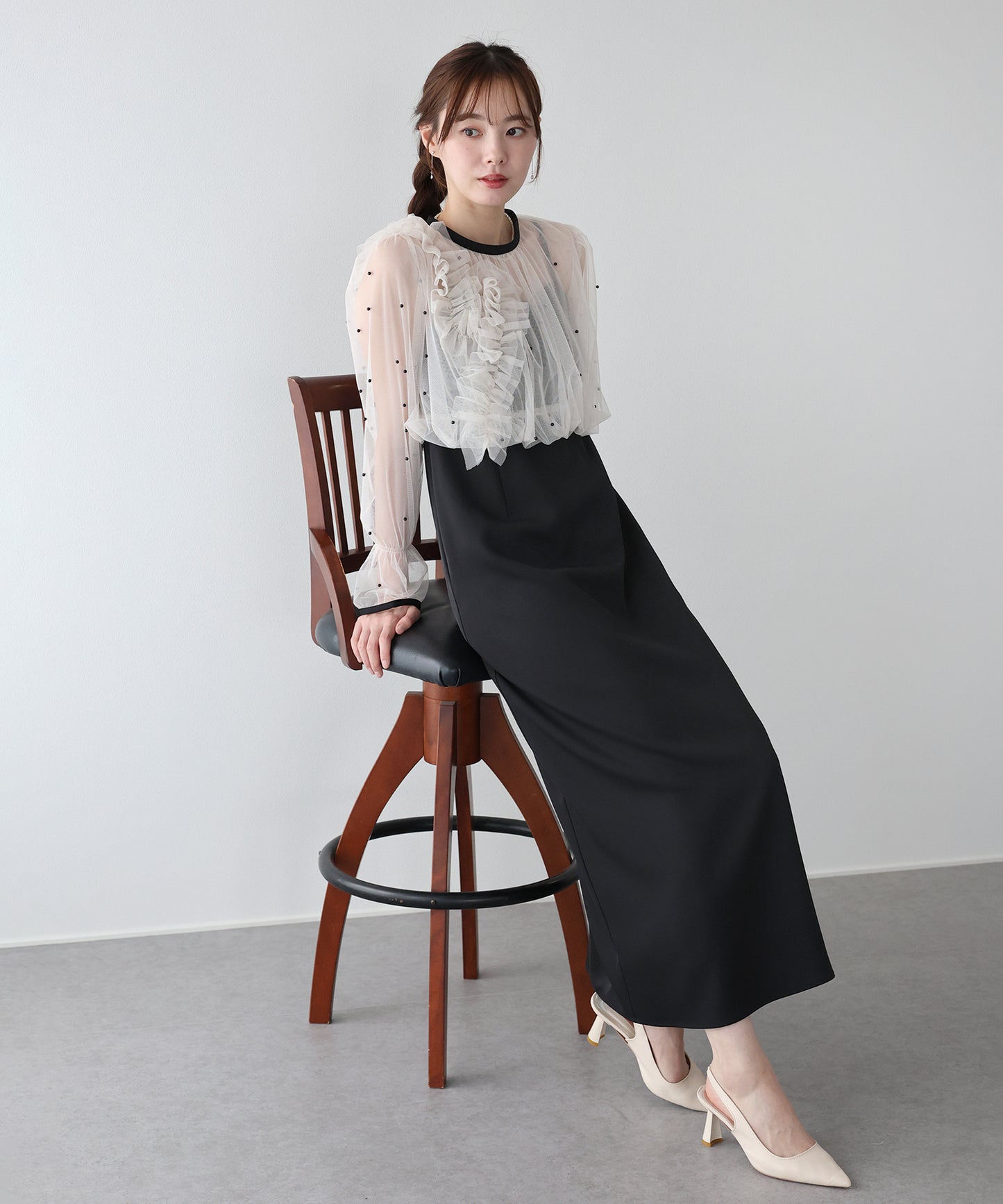 【早割5％OFF】パールブラウスセットドレス