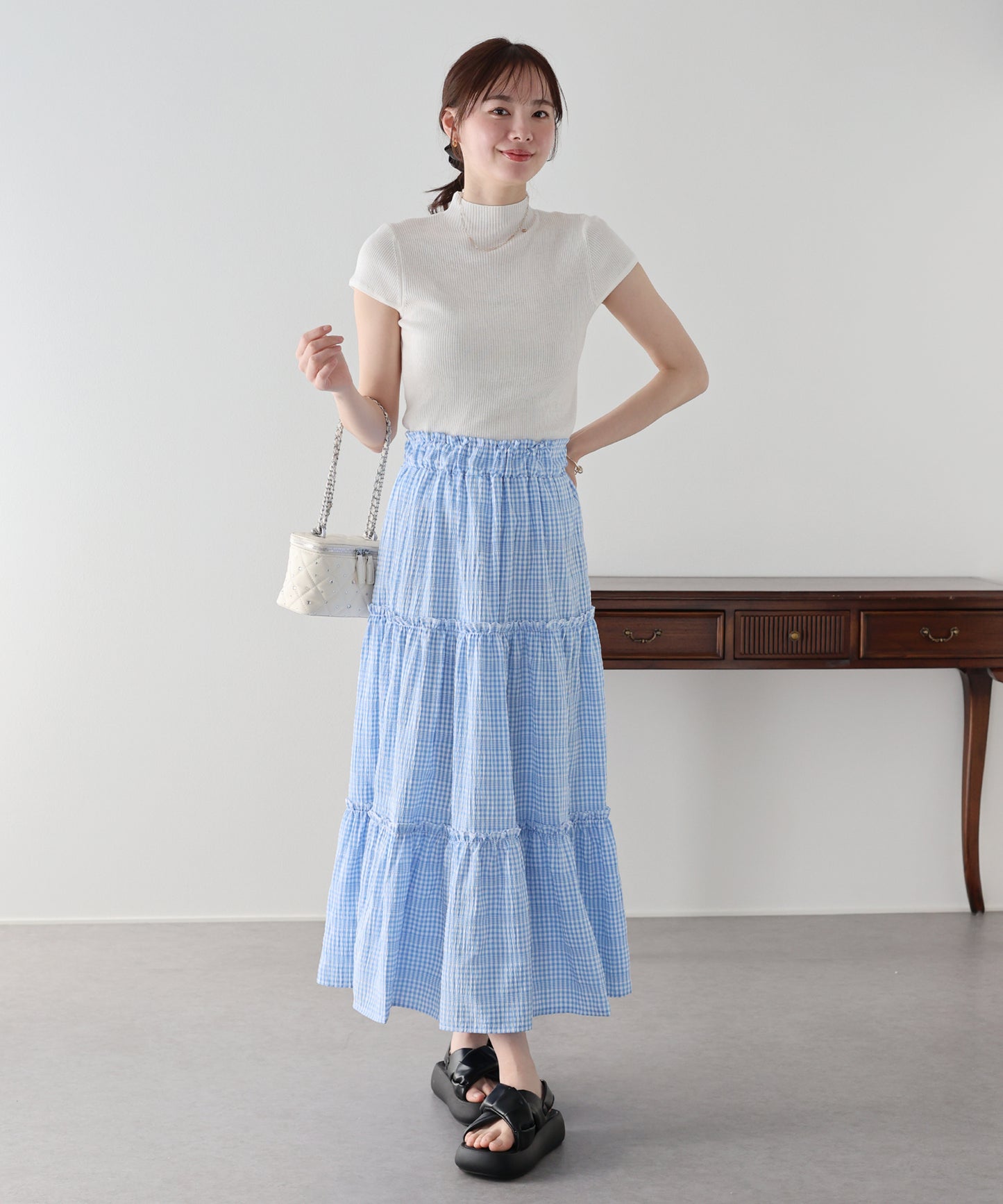 【早割5％OFF】ギンガムチェックティアードスカート