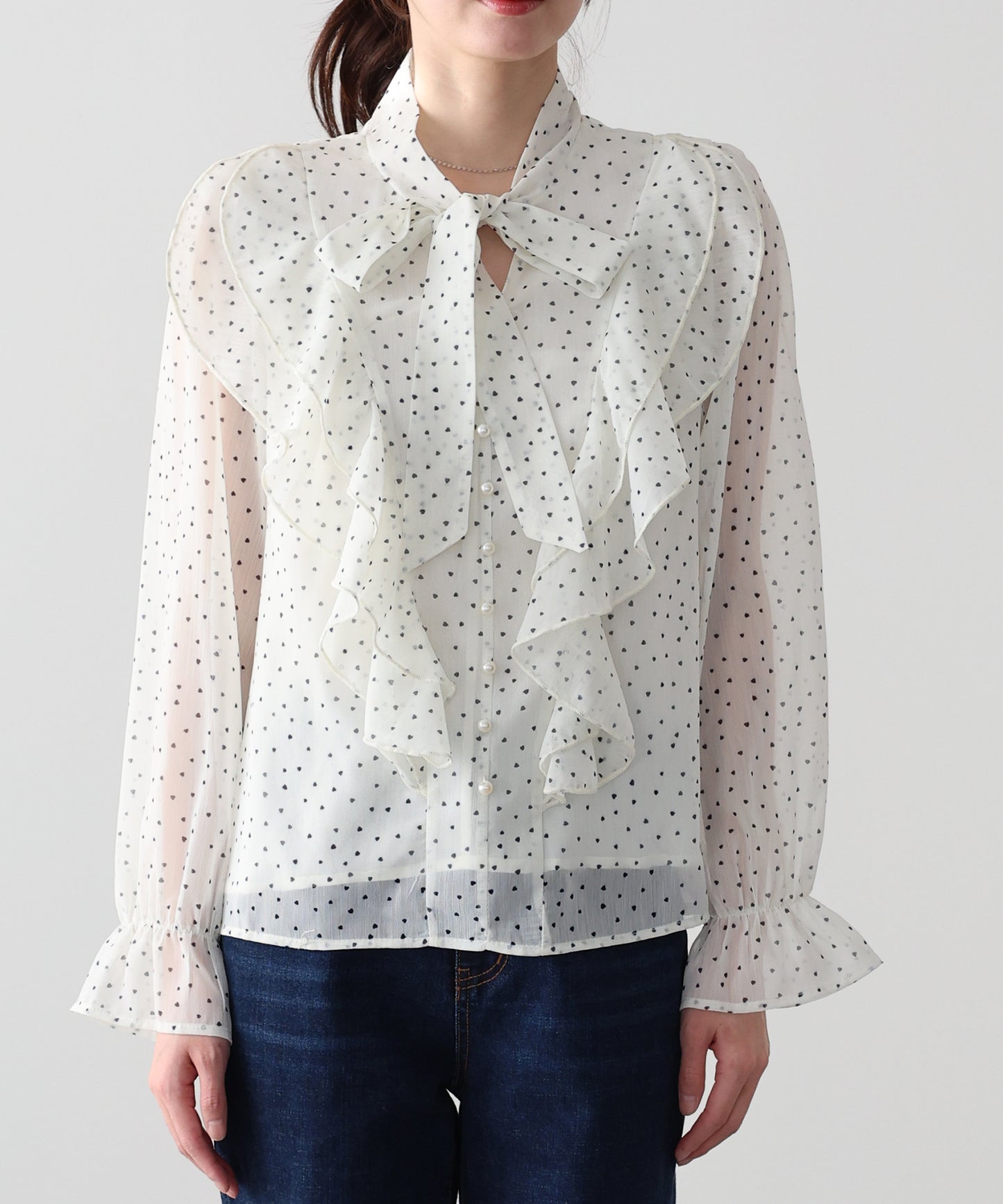 ハートプリントボウタイブラウス【ネコポス】