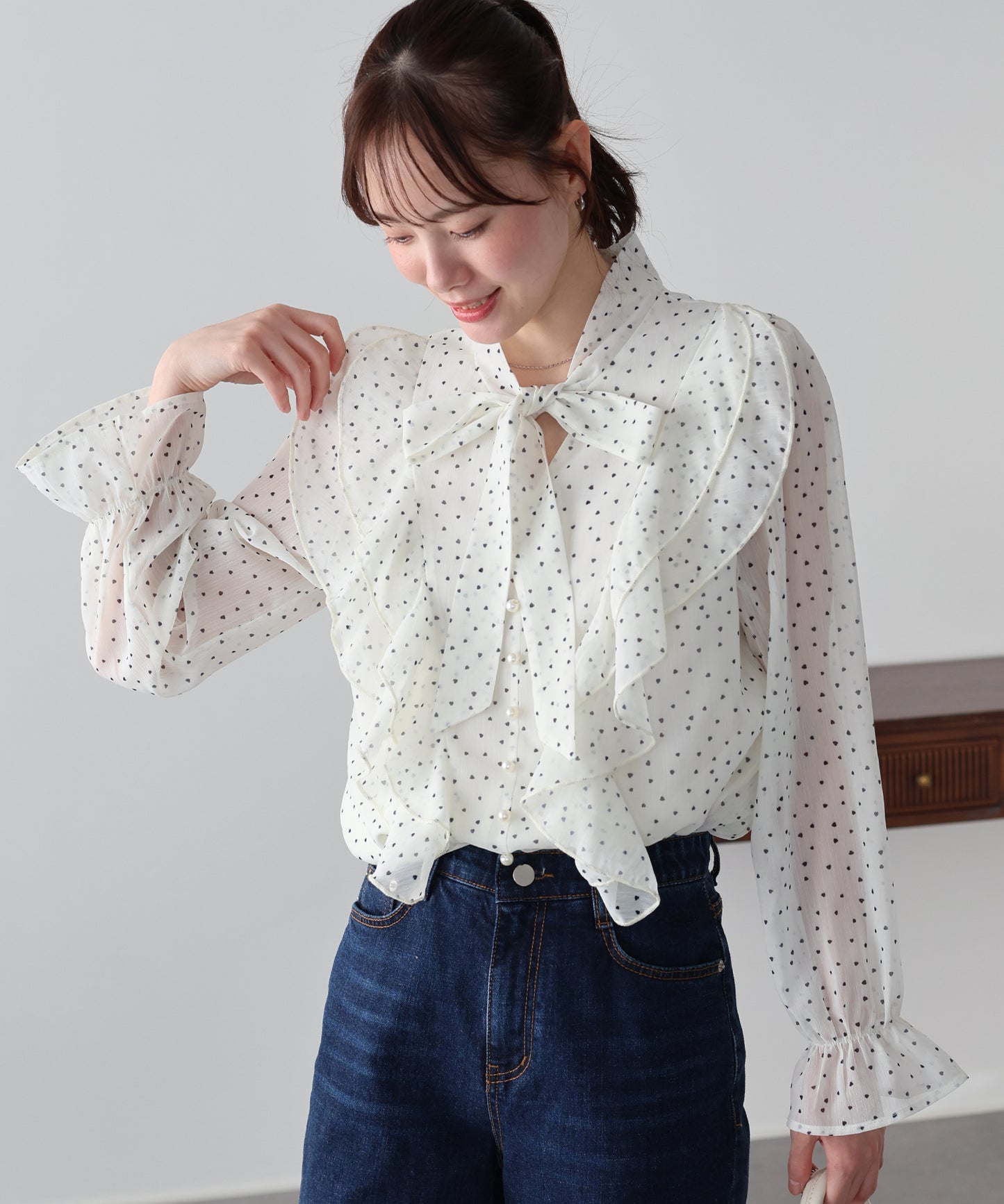 ハートプリントボウタイブラウス【ネコポス】