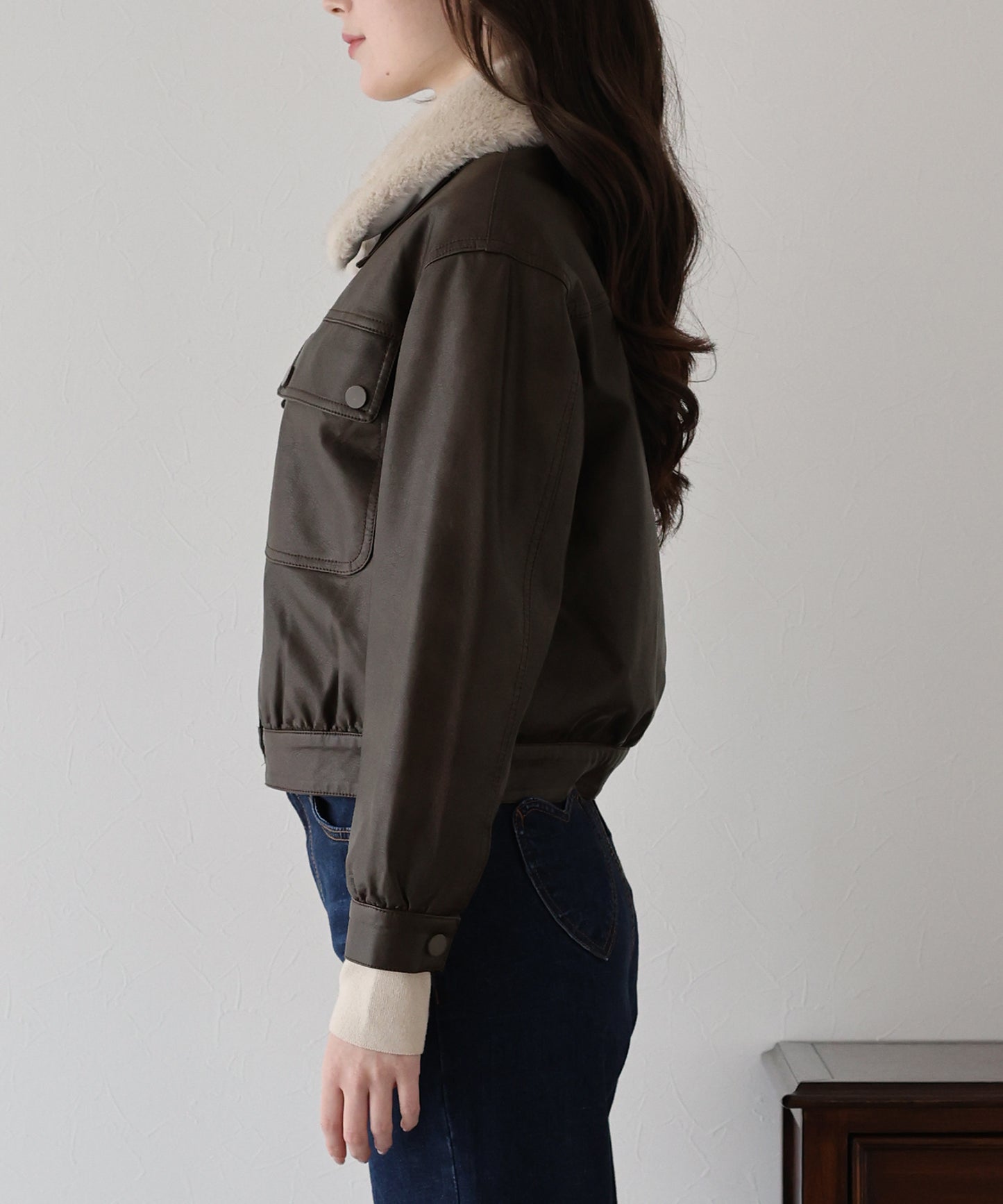 ファー付きフェイクレザーブルゾン