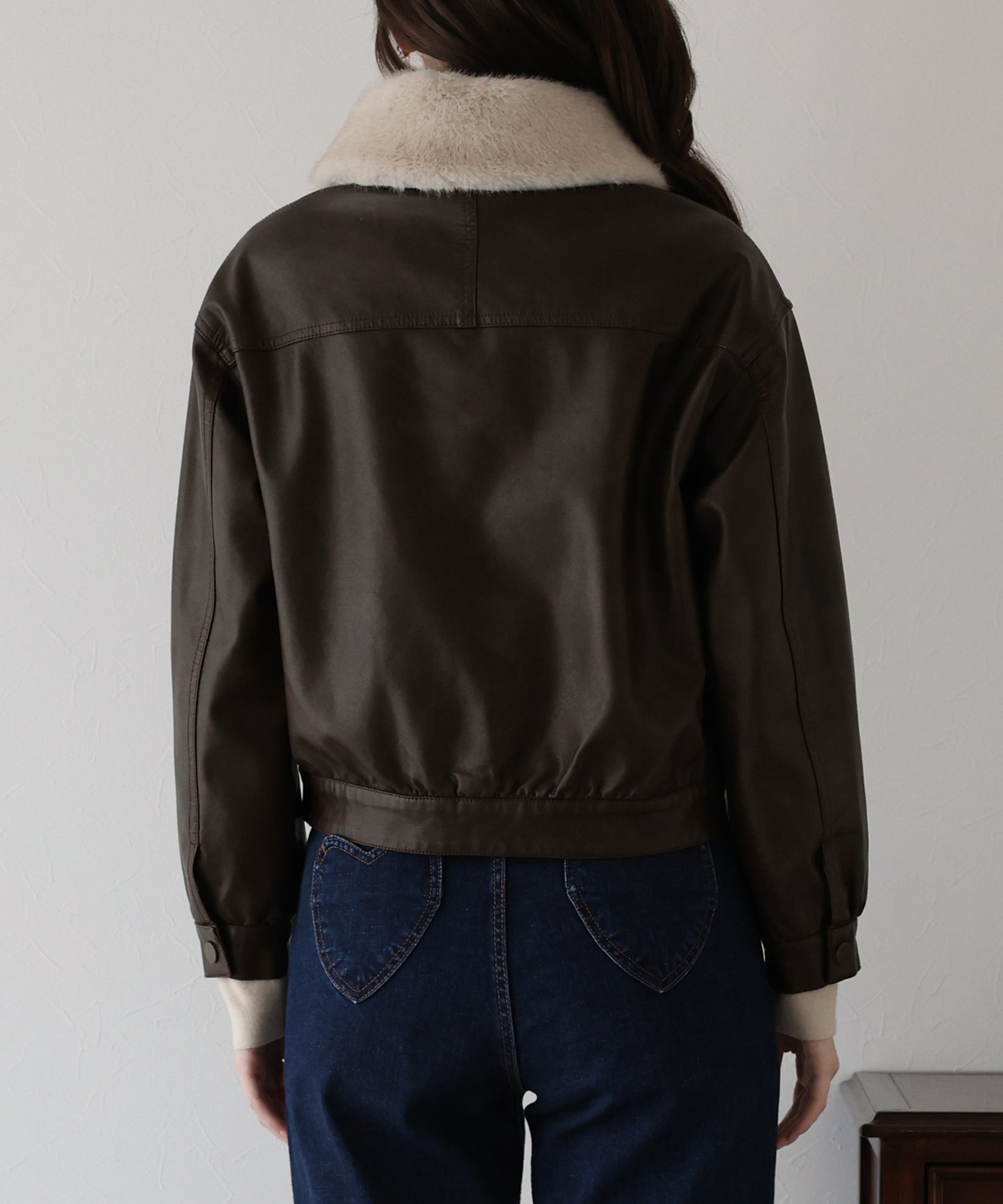 ファー付きフェイクレザーブルゾン